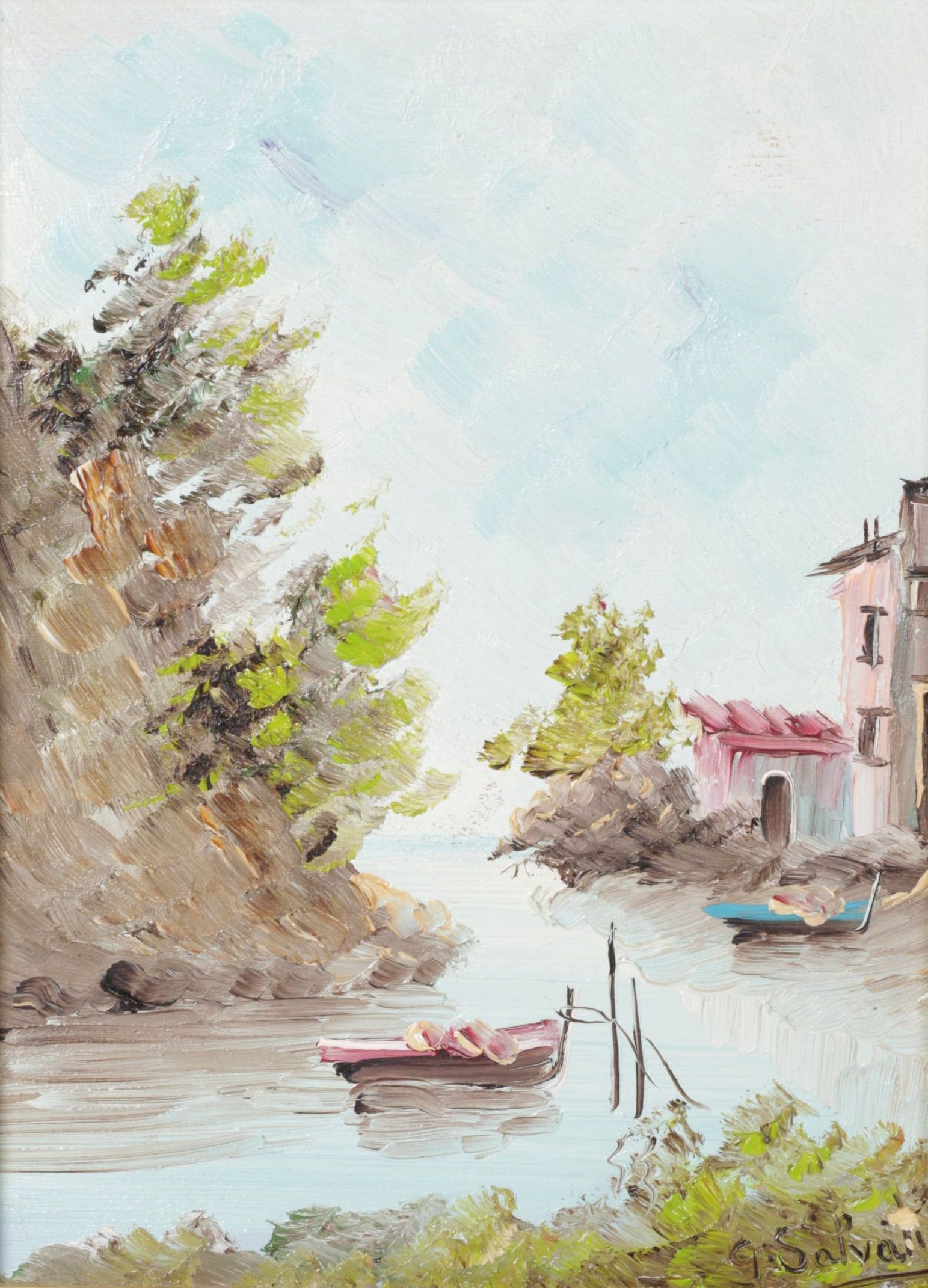 Giuseppe Salvati Impressionist Landscape Oil Painting of Secluded Cove