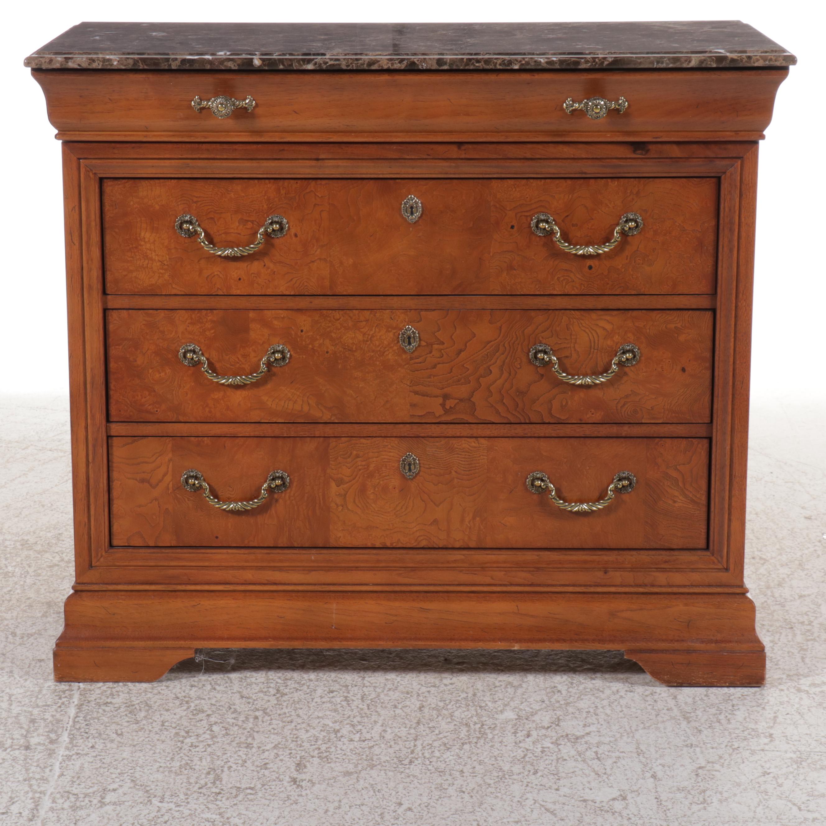 Thomasville Three-Drawer Walnut Commode with Black Marble Top