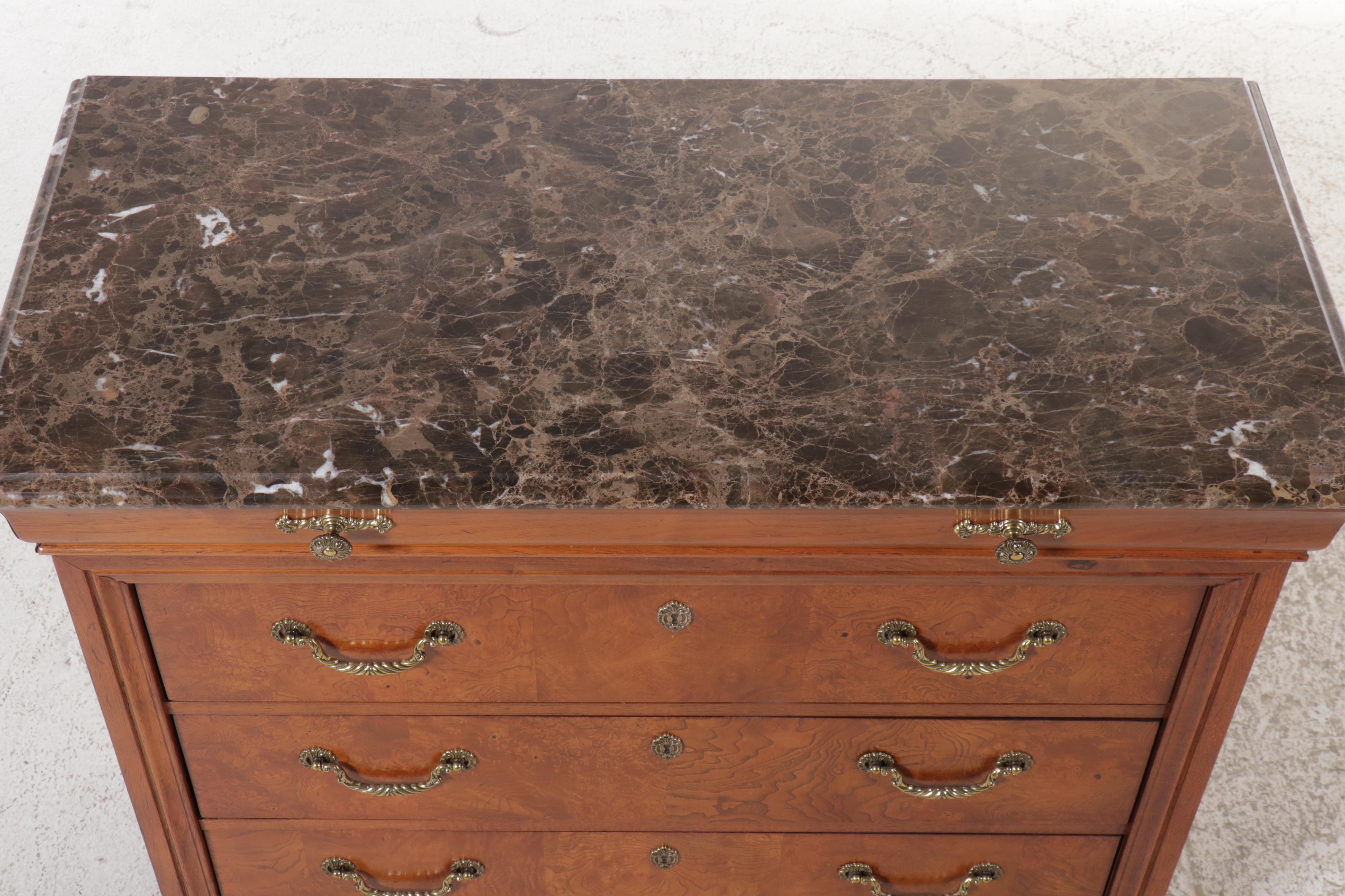 Thomasville Three-Drawer Walnut Commode with Black Marble Top