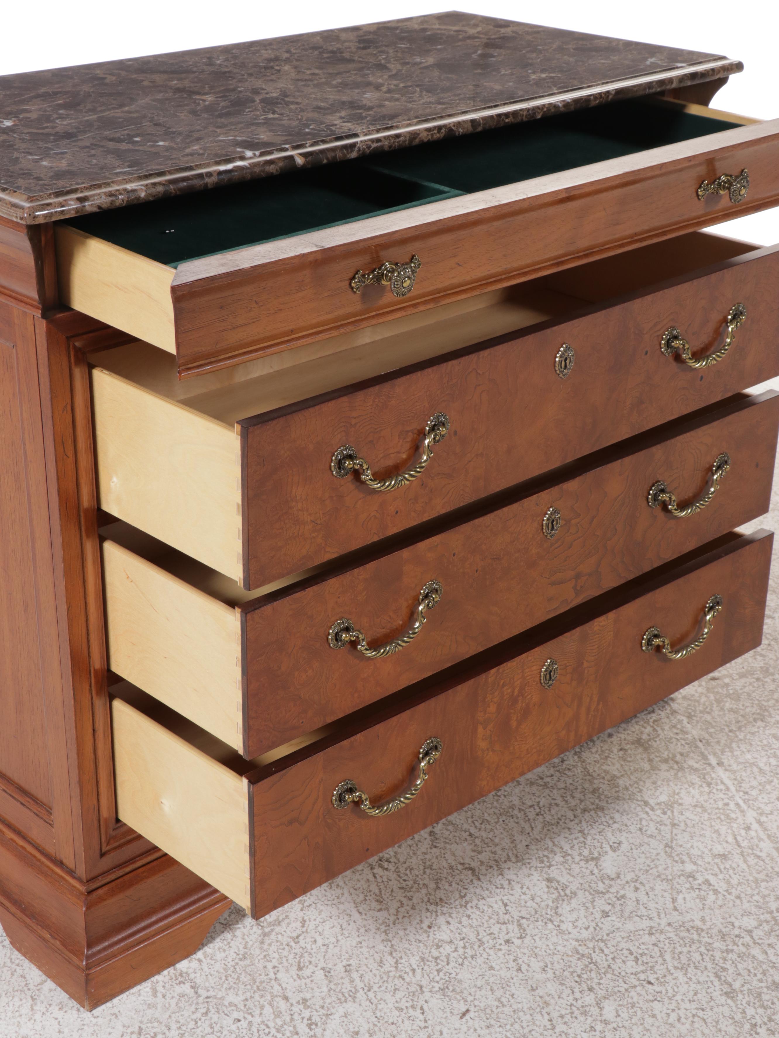 Thomasville Three-Drawer Walnut Commode with Black Marble Top