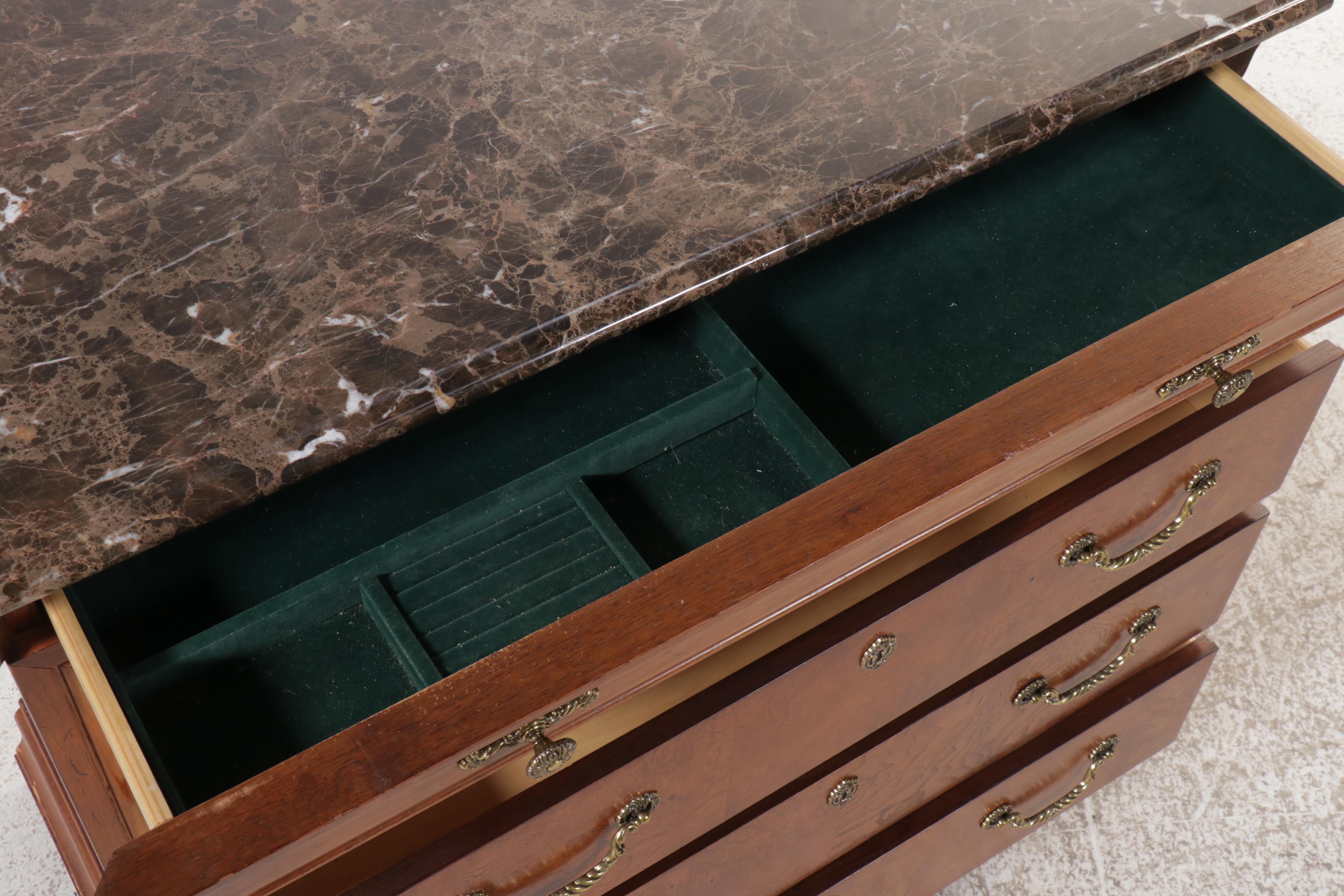 Thomasville Three-Drawer Walnut Commode with Black Marble Top