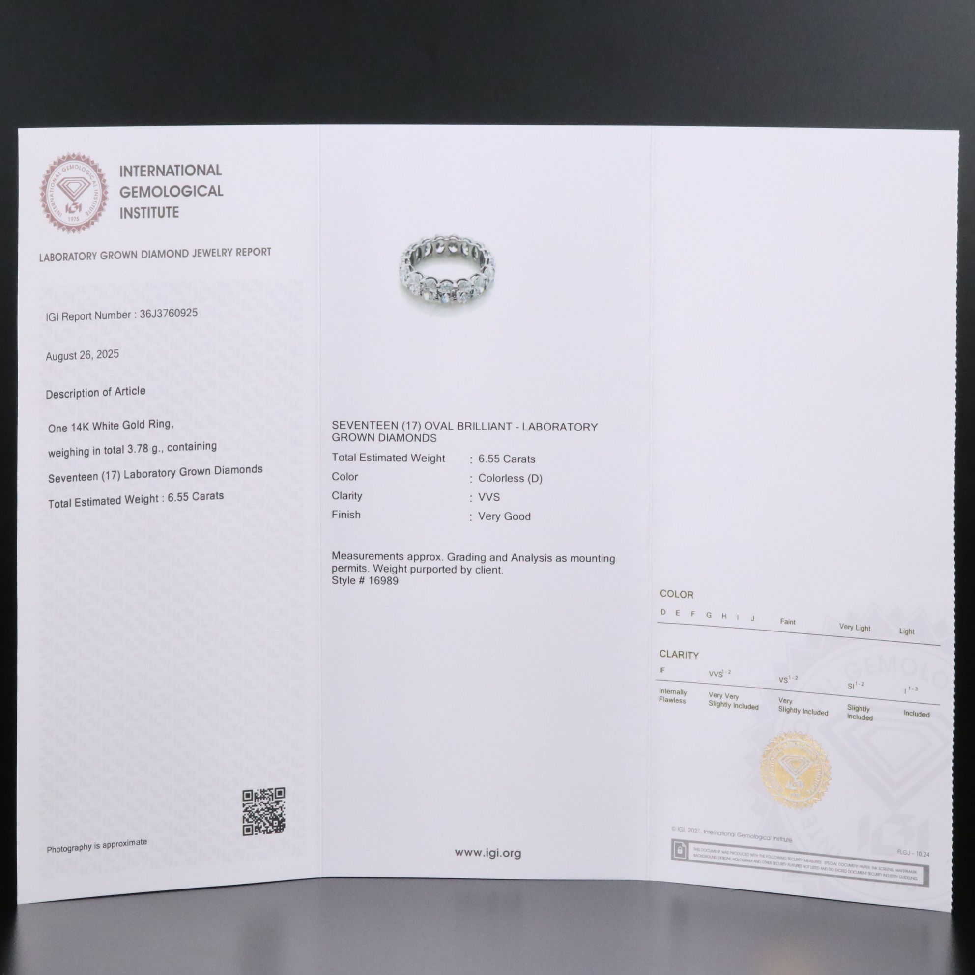 14K 6.55 CTW Lab Grown Diamond Ring with IGI Jewelry Report