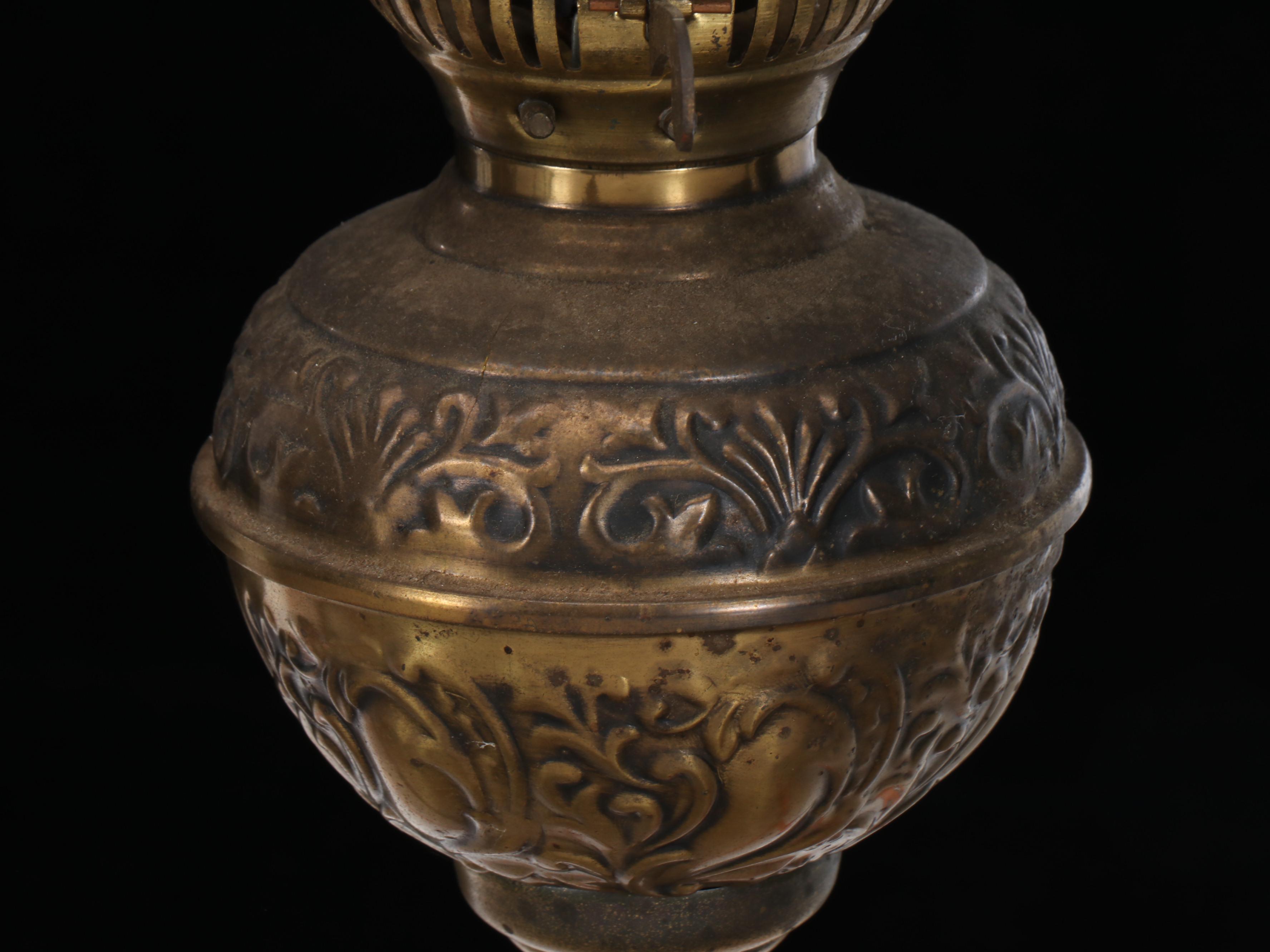 Ruby Lighting Corp. Embossed Brass Six-Arm Oil Lamp Style Chandelier