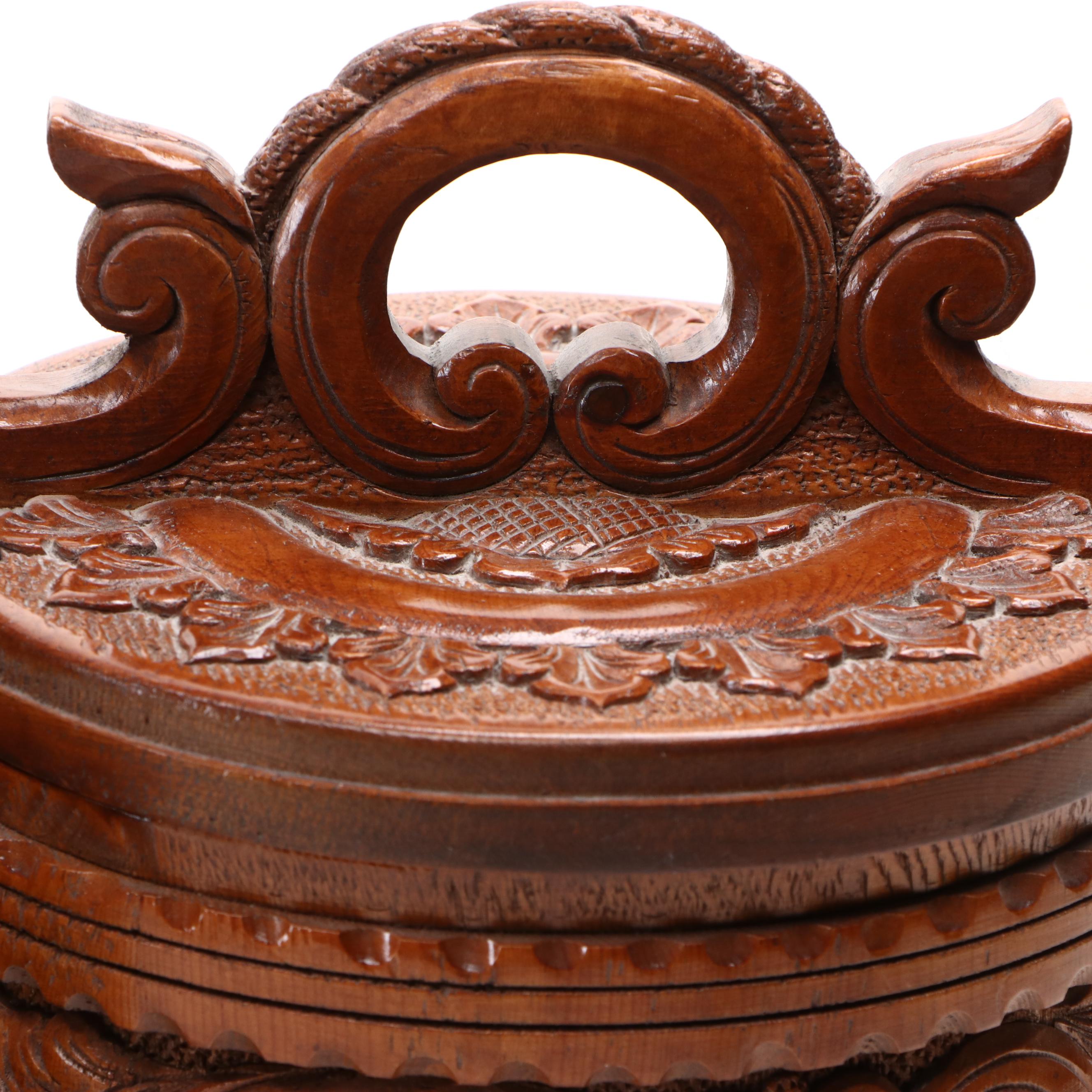 Pair of Norwegian Carved Wood Butter or Porridge Tankards