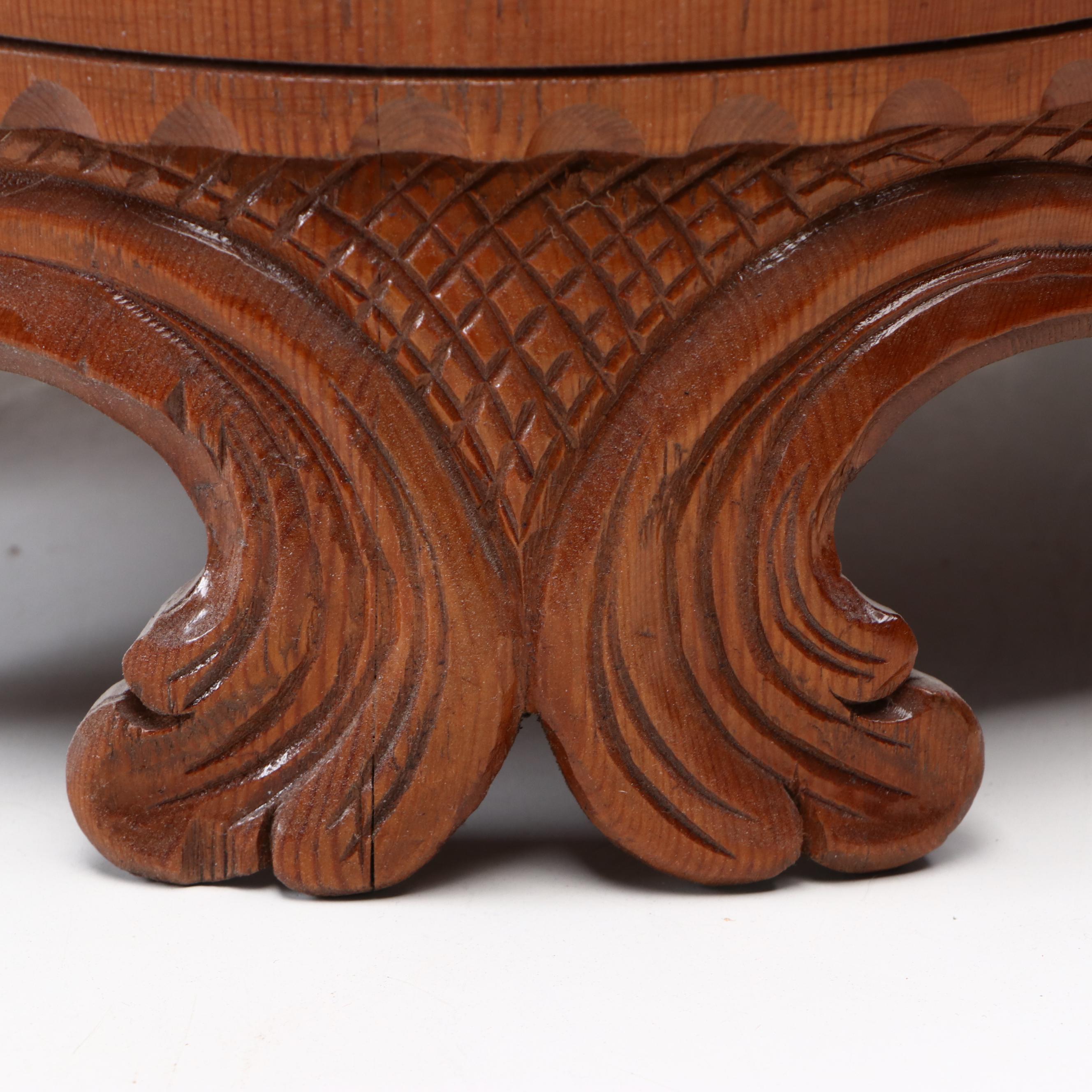 Pair of Norwegian Carved Wood Butter or Porridge Tankards