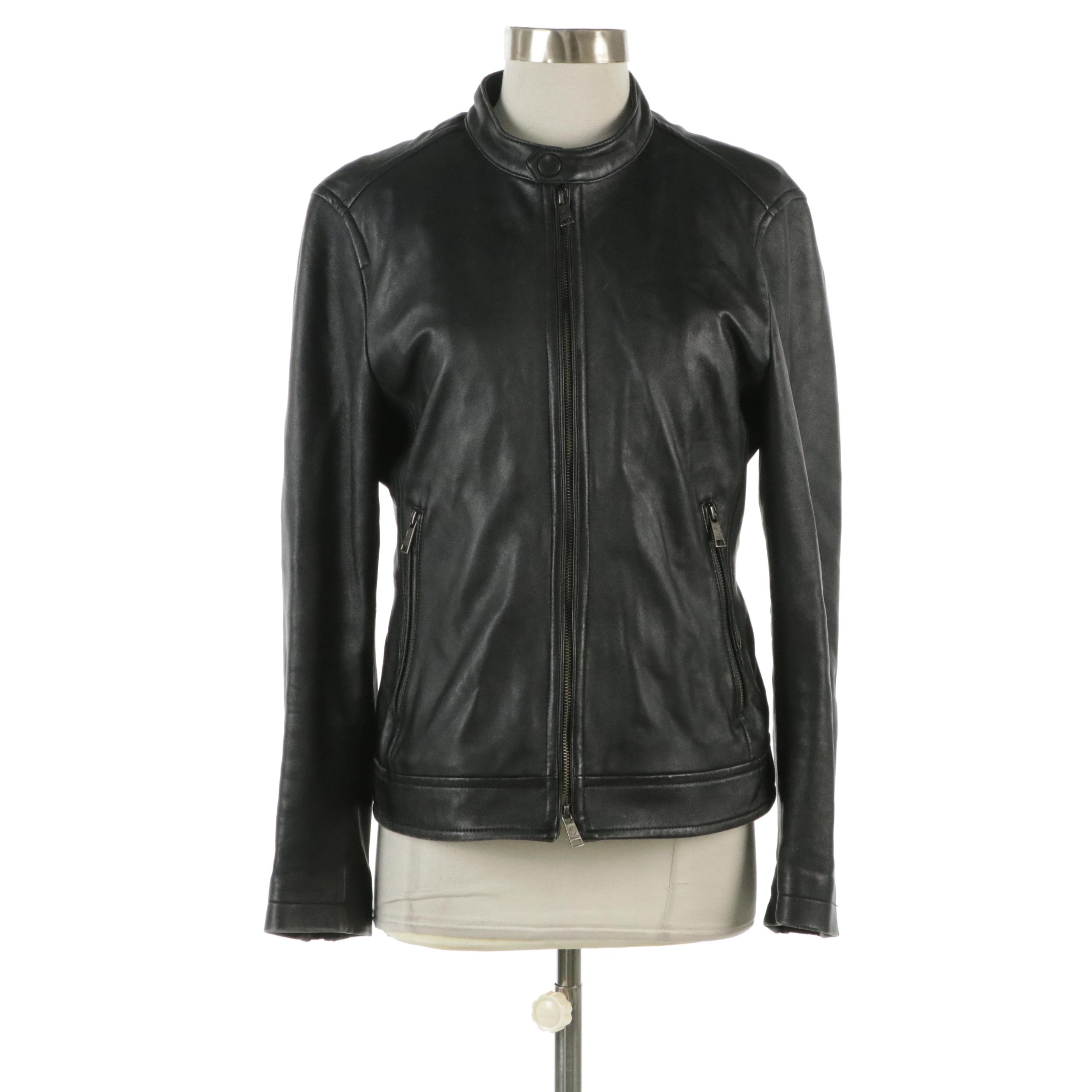 Crestbridge Black Label Black Leather Jacket with Quilted Removable Lining
