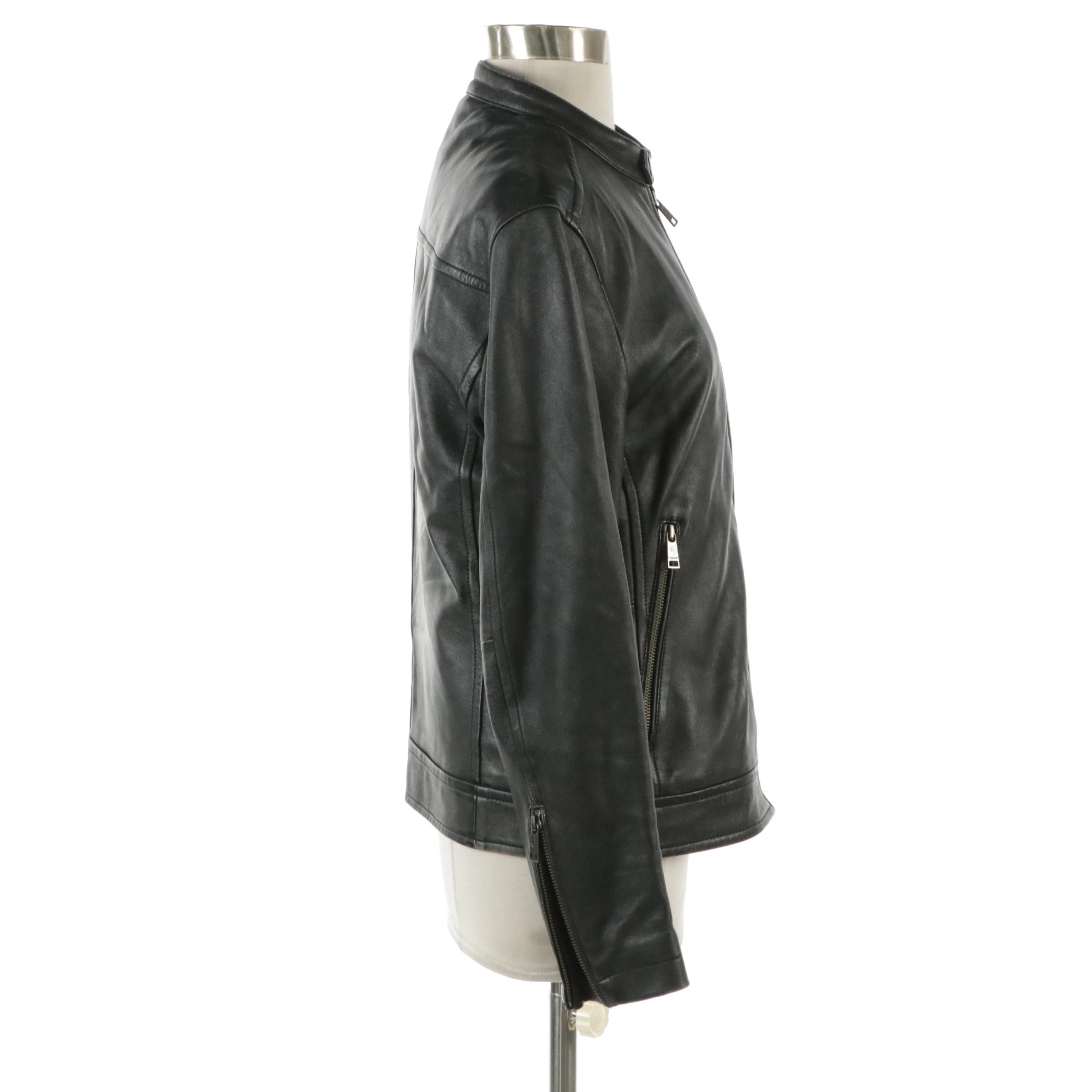 Crestbridge Black Label Black Leather Jacket with Quilted Removable Lining