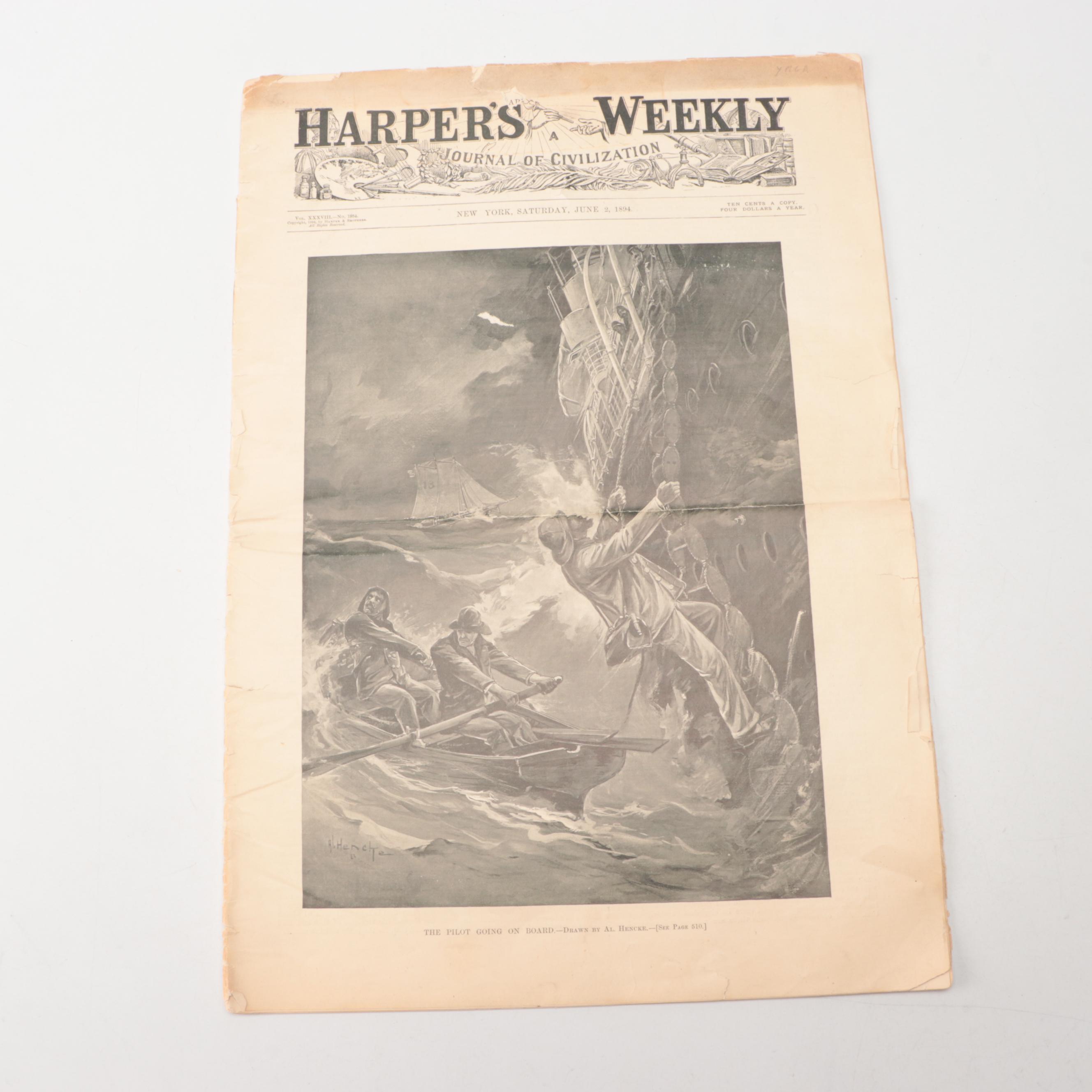 Farberware Art Deco Style Brass Desk Set with Antique "Harper's Weekly" & Décor