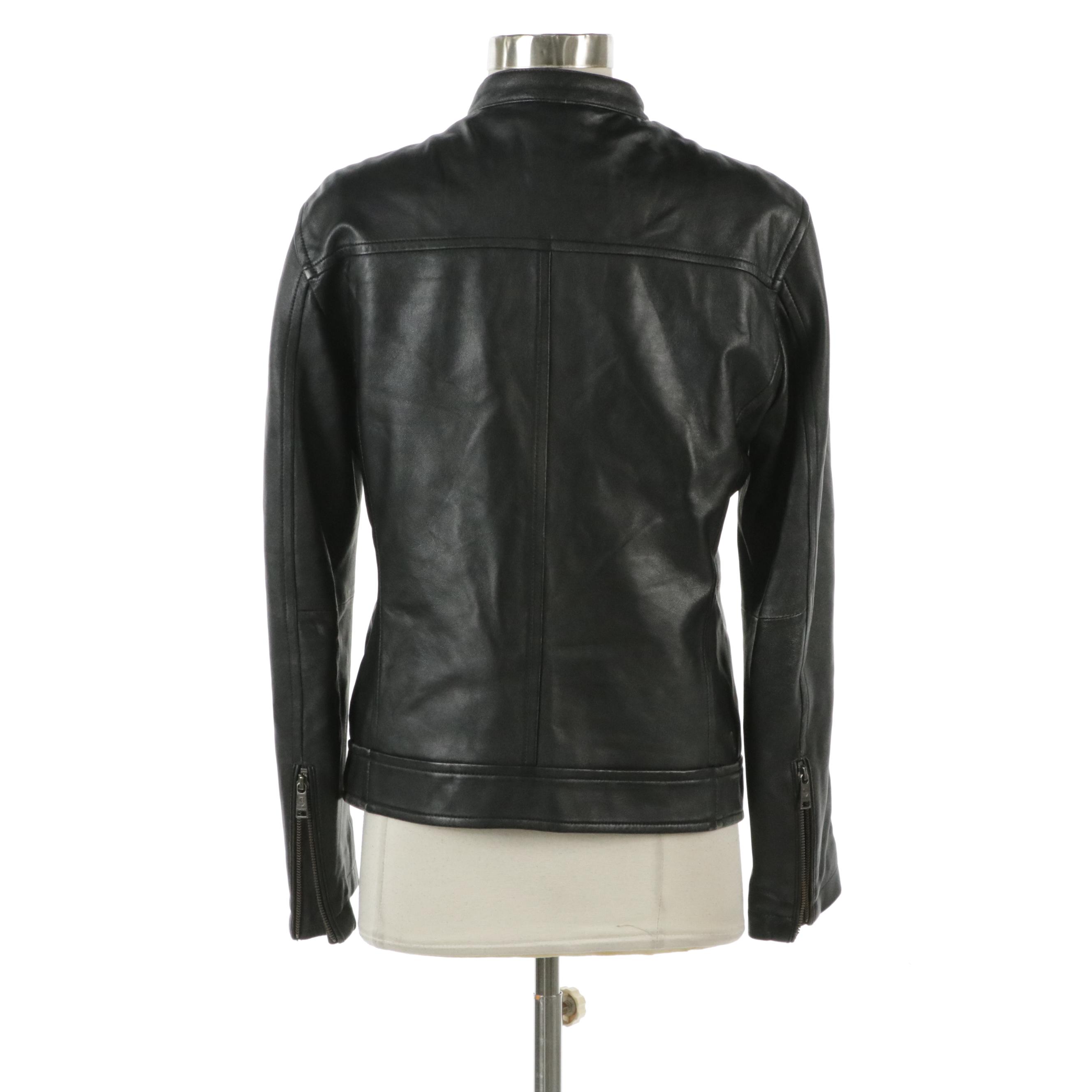 Crestbridge Black Label Black Leather Jacket with Quilted Removable Lining