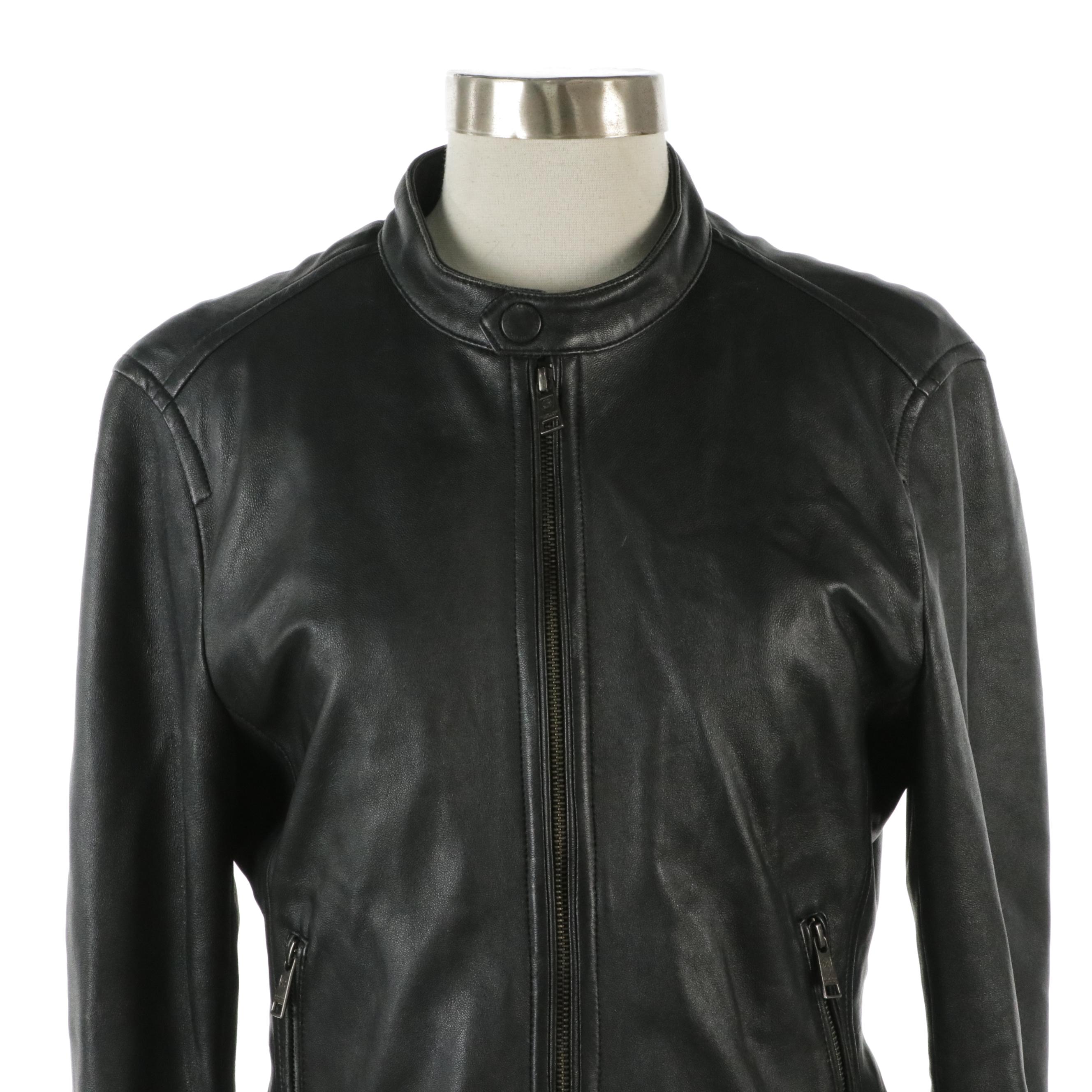 Crestbridge Black Label Black Leather Jacket with Quilted Removable Lining