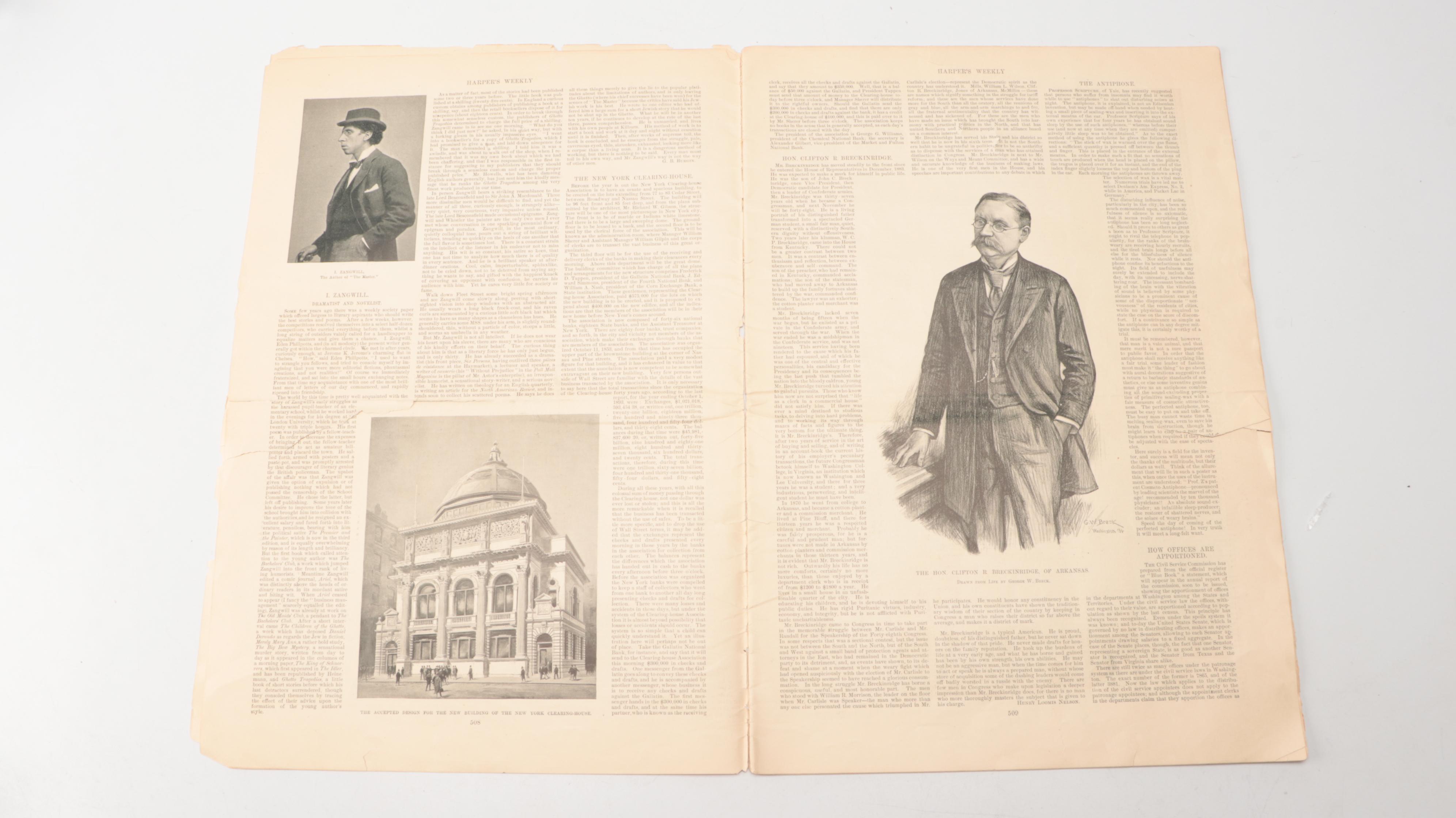 Farberware Art Deco Style Brass Desk Set with Antique "Harper's Weekly" & Décor