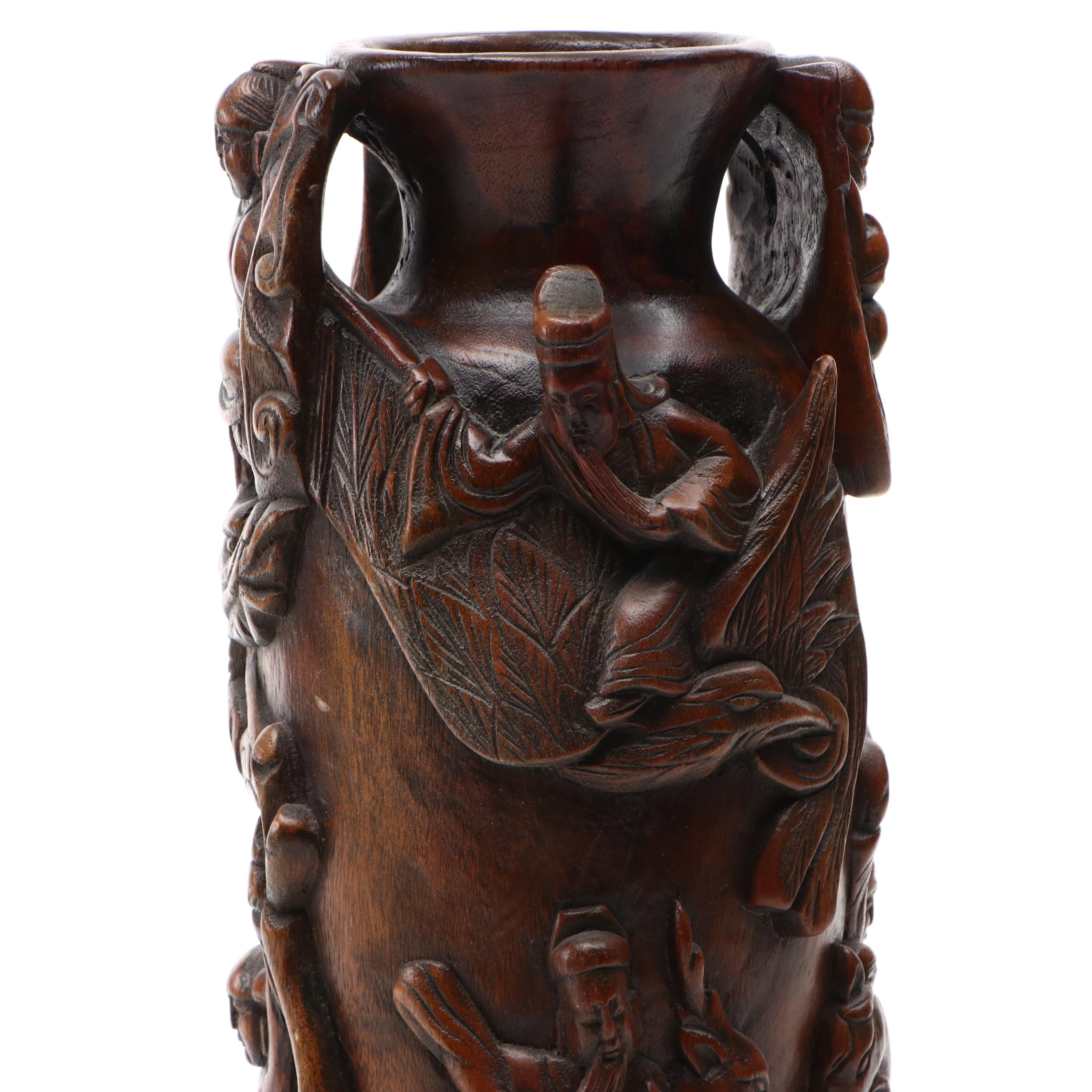Chinese Carved Wood Narrative Scene Vase