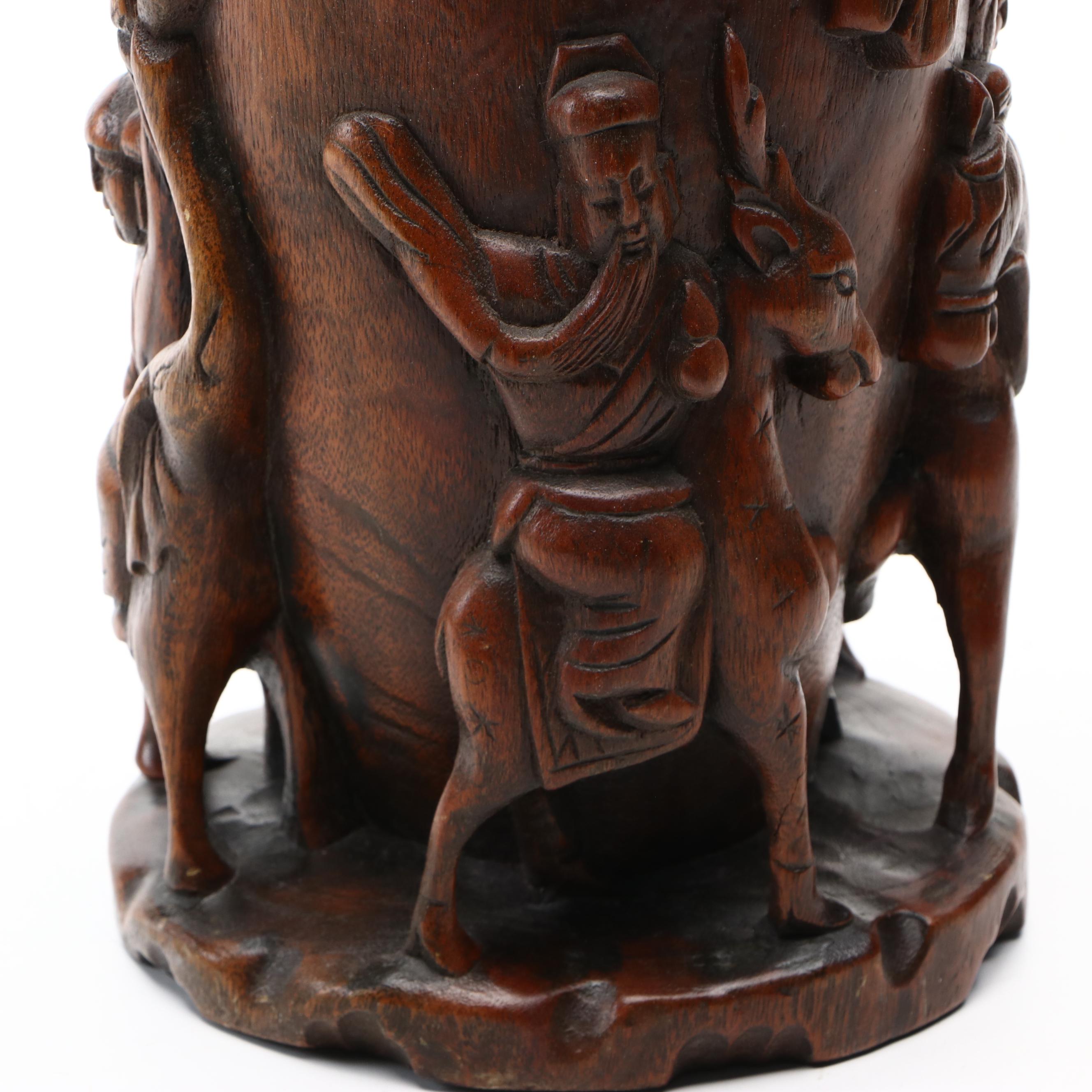 Chinese Carved Wood Narrative Scene Vase