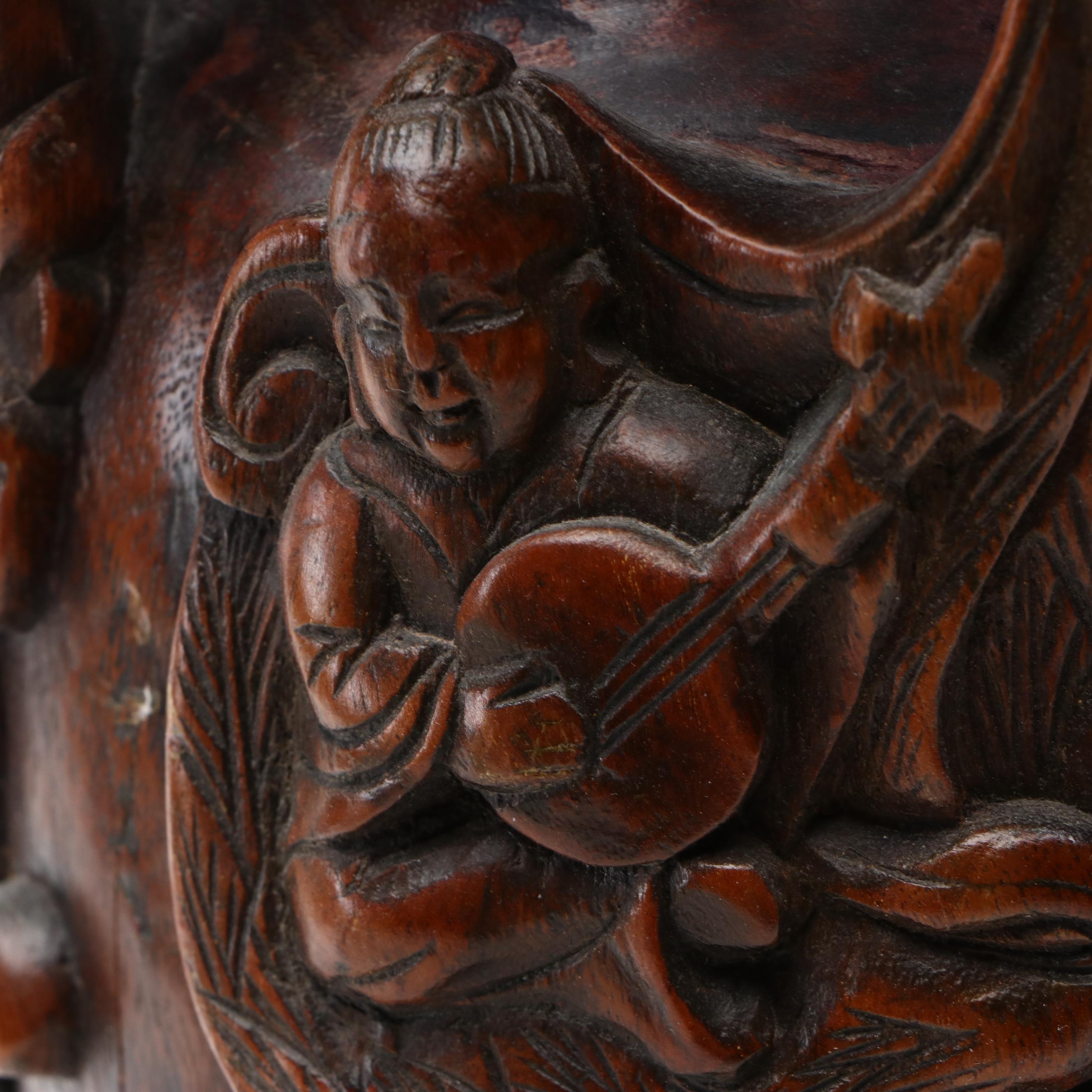 Chinese Carved Wood Narrative Scene Vase