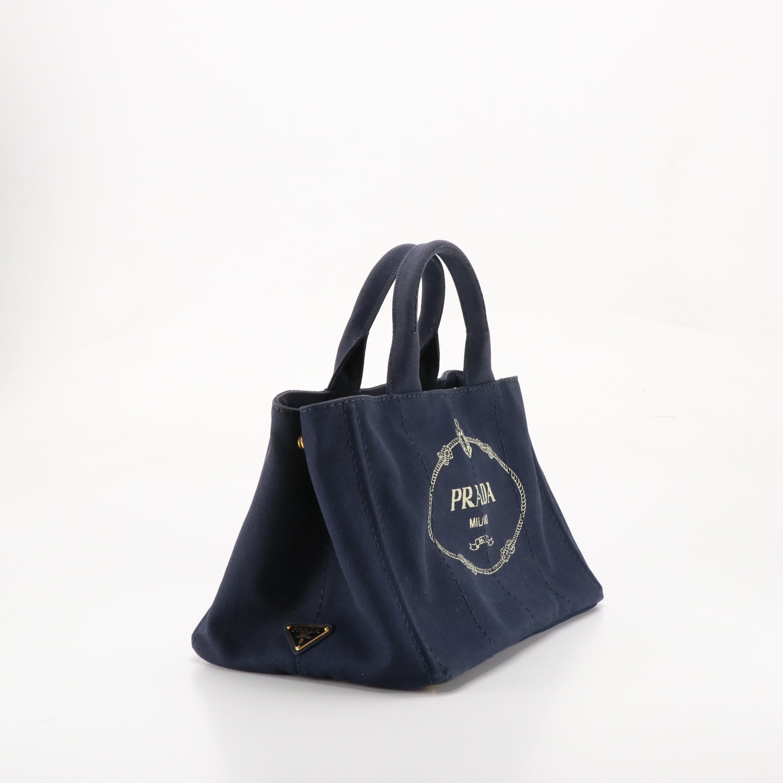 Prada Large Canapa Two-Way Tote in Navy Blue Canvas