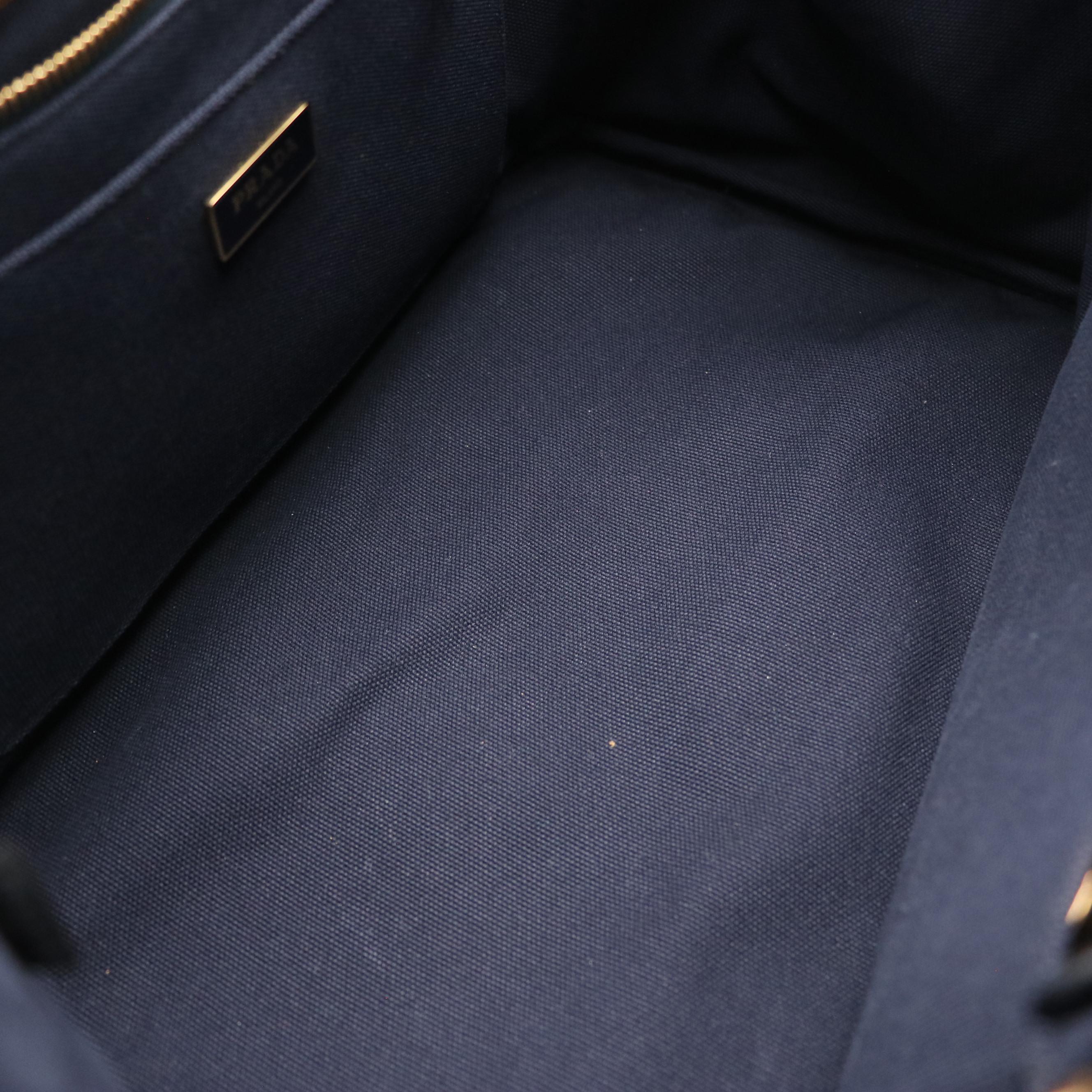 Prada Large Canapa Two-Way Tote in Navy Blue Canvas