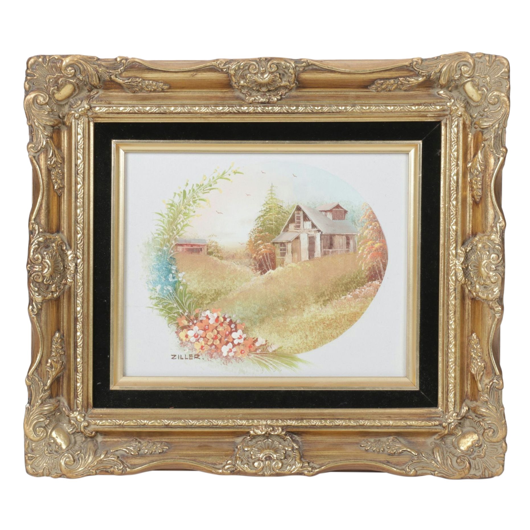 Ziller Impressionist Landscape Oil Painting of Bucolic Farmhouse in Meadow