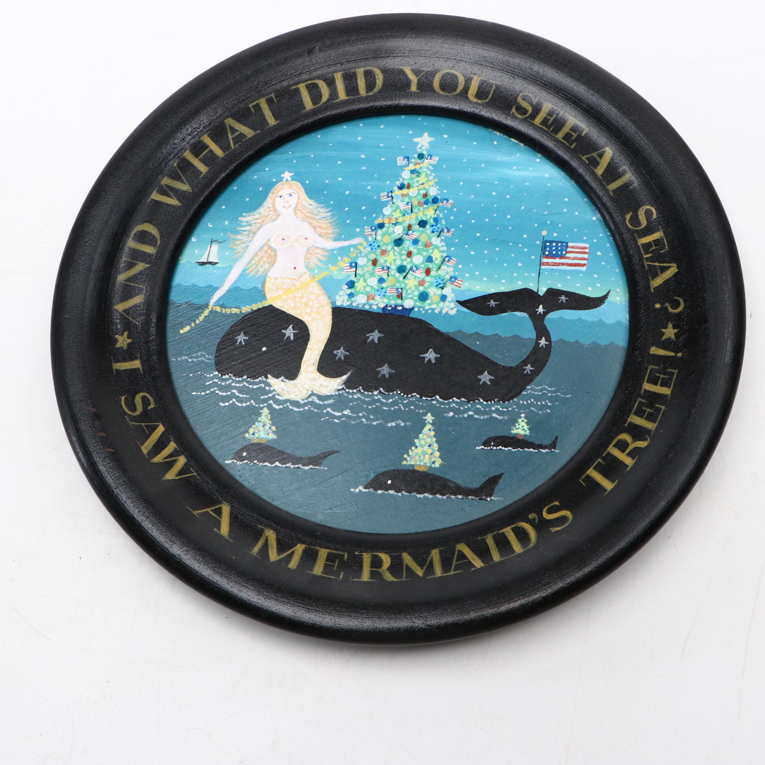 Nautical Folk Art Painted Carved Wood Paddle and Wall Plate