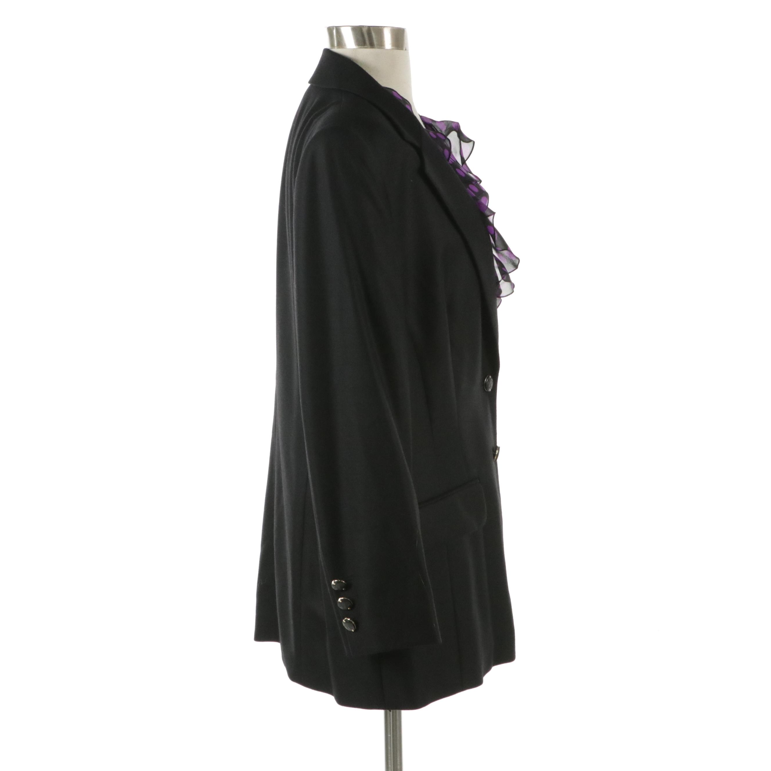 Escada Ruffled Silk Blouse with Tags and Mongolian Cashmere Two-Button Jacket