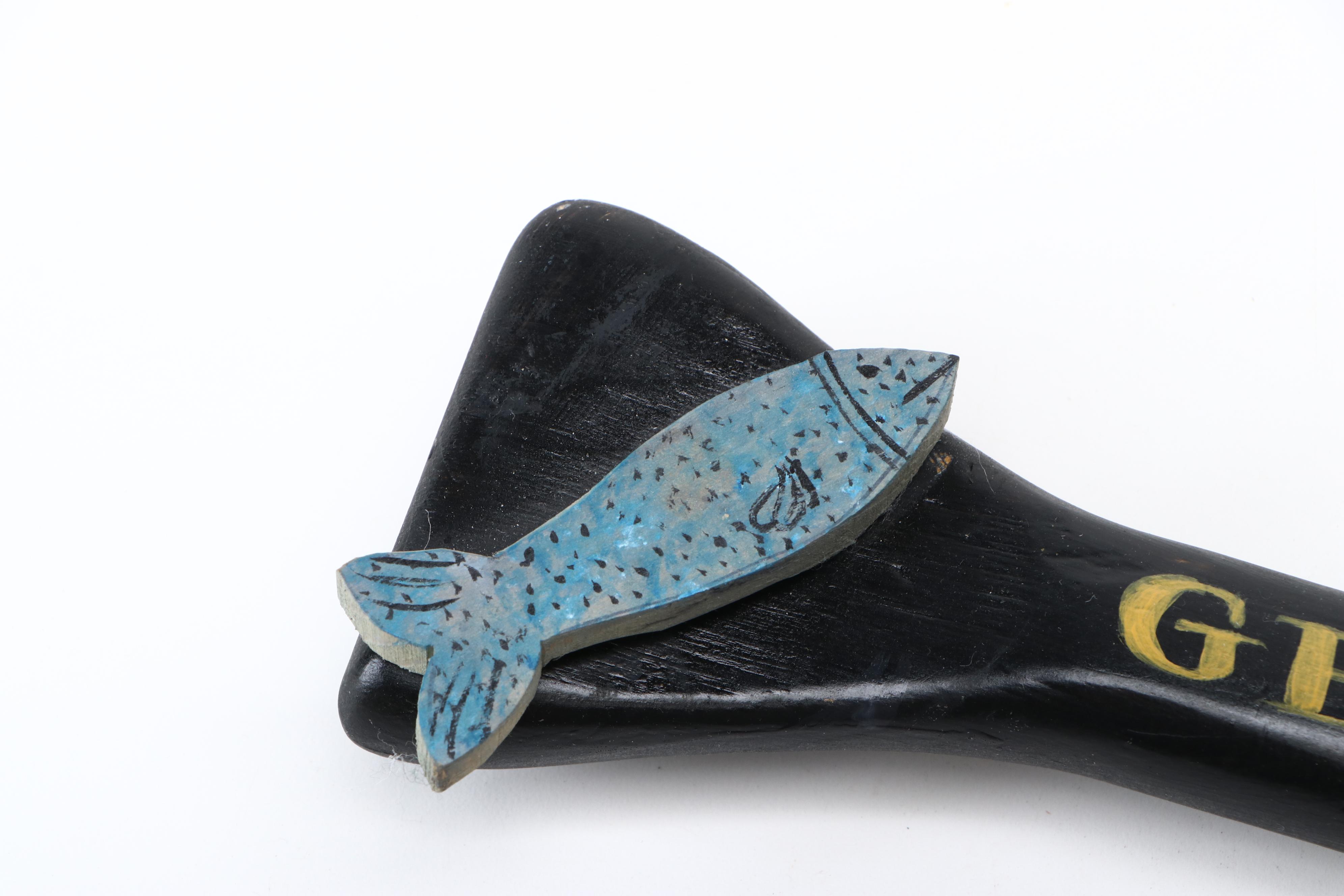 Nautical Folk Art Painted Carved Wood Paddle and Wall Plate