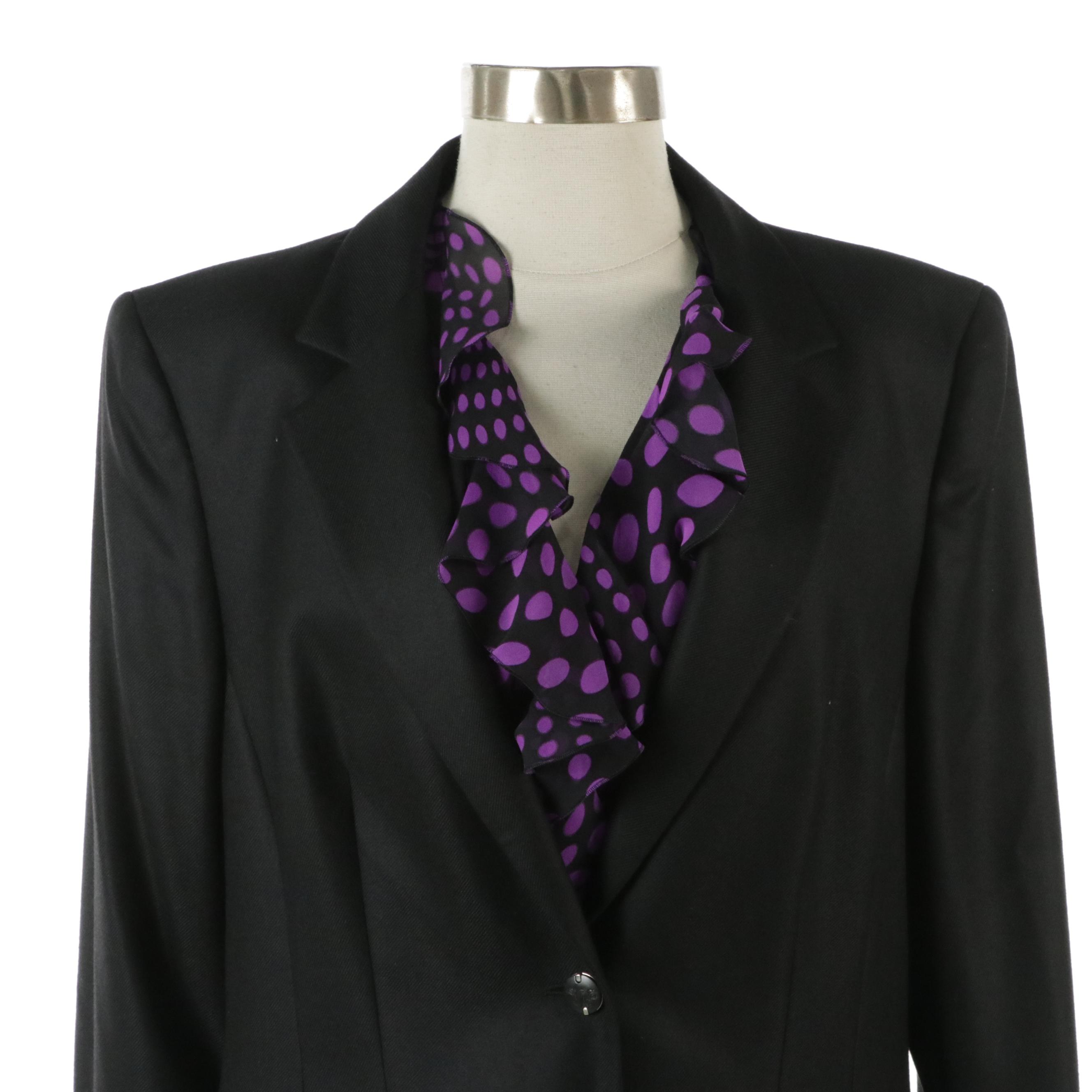 Escada Ruffled Silk Blouse with Tags and Mongolian Cashmere Two-Button Jacket