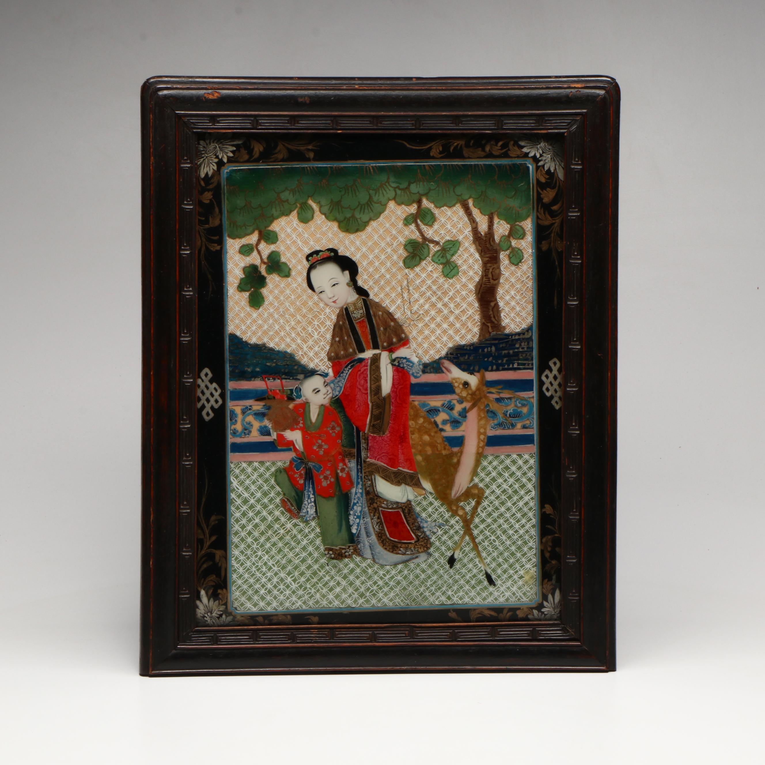 Antique Chinese Reverse Painting on Glass