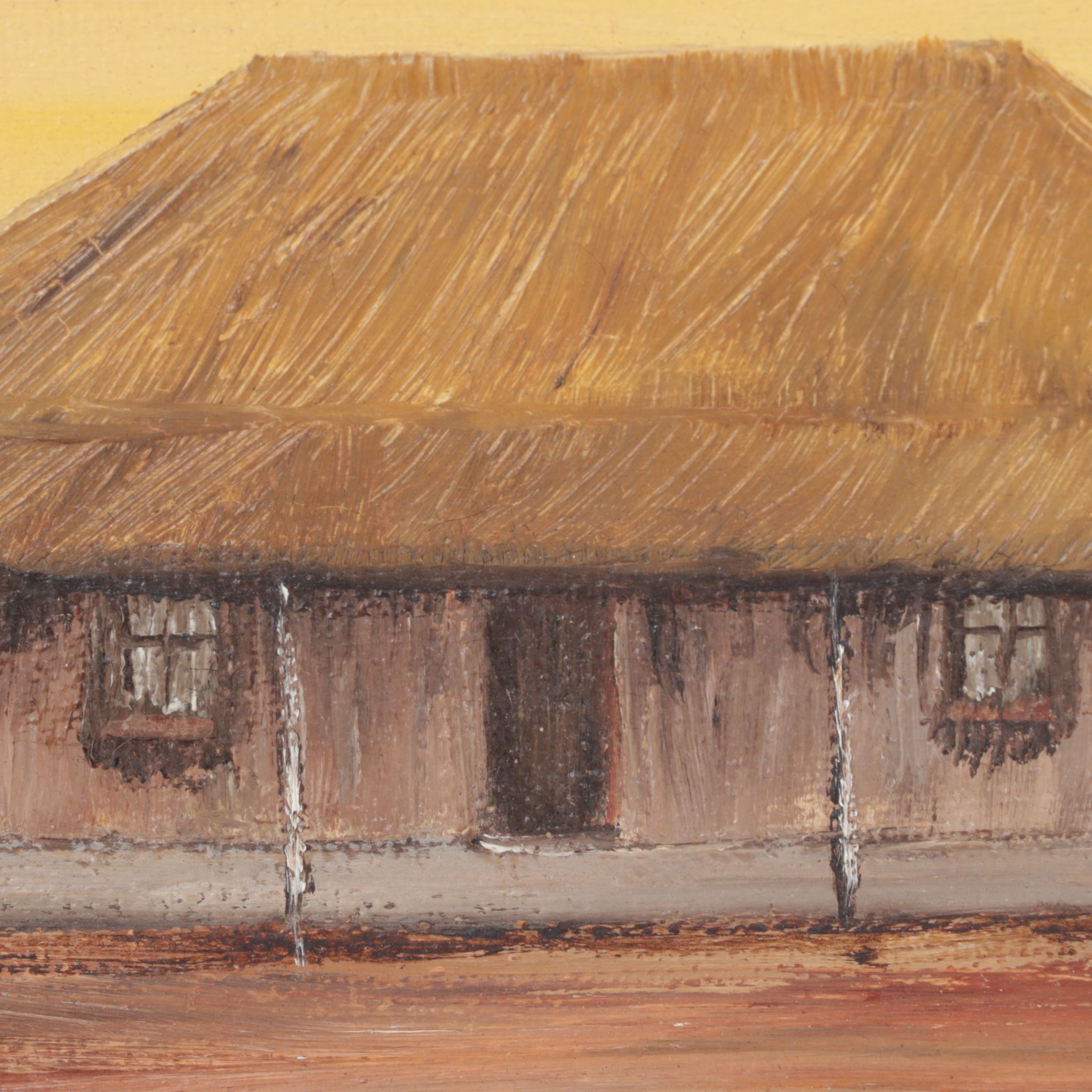 J. Jones Impressionist Oil Painting of Barren Farmhouse Landscape, 1975