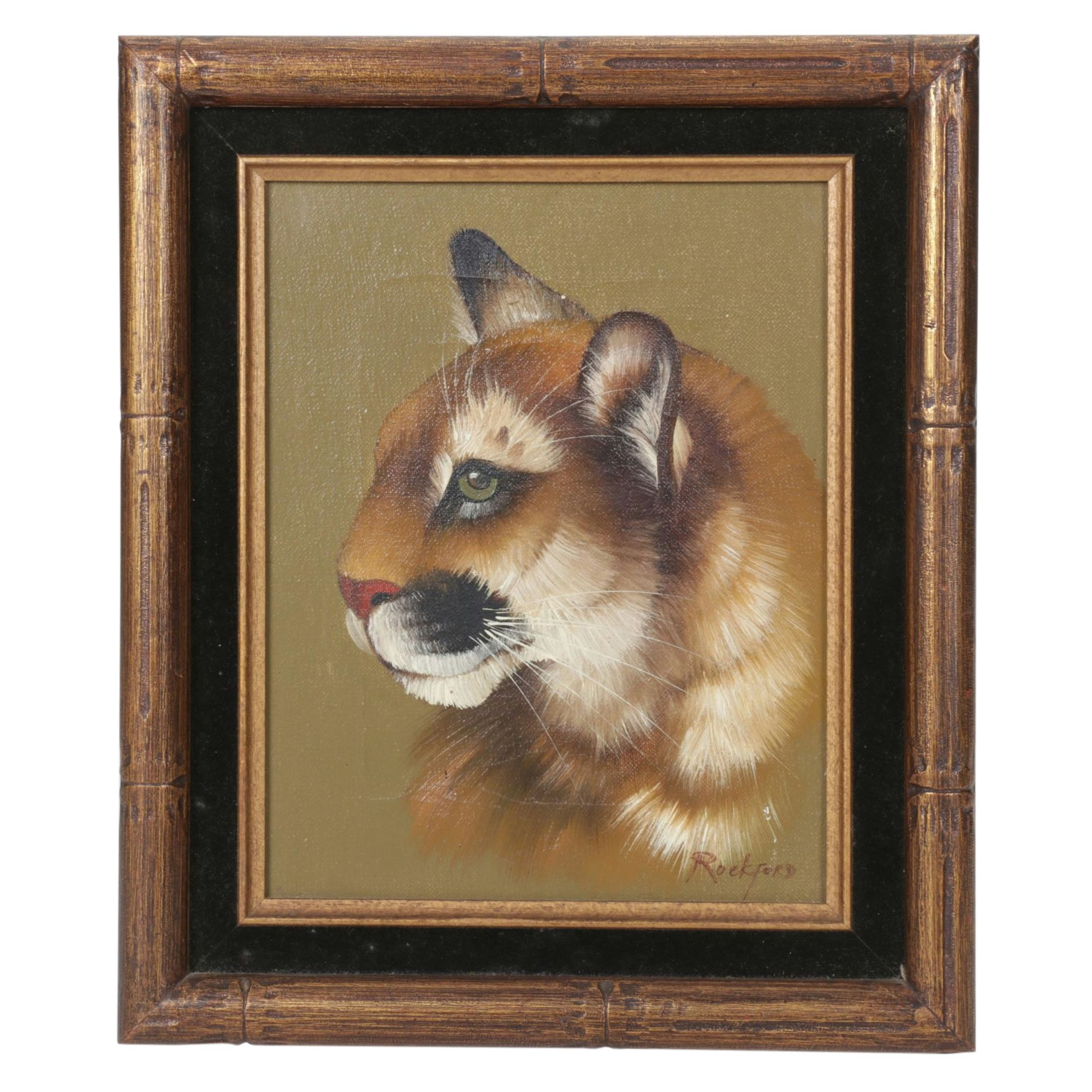 Rockford Profile Portrait Oil Painting of Mountain Lion, 1981