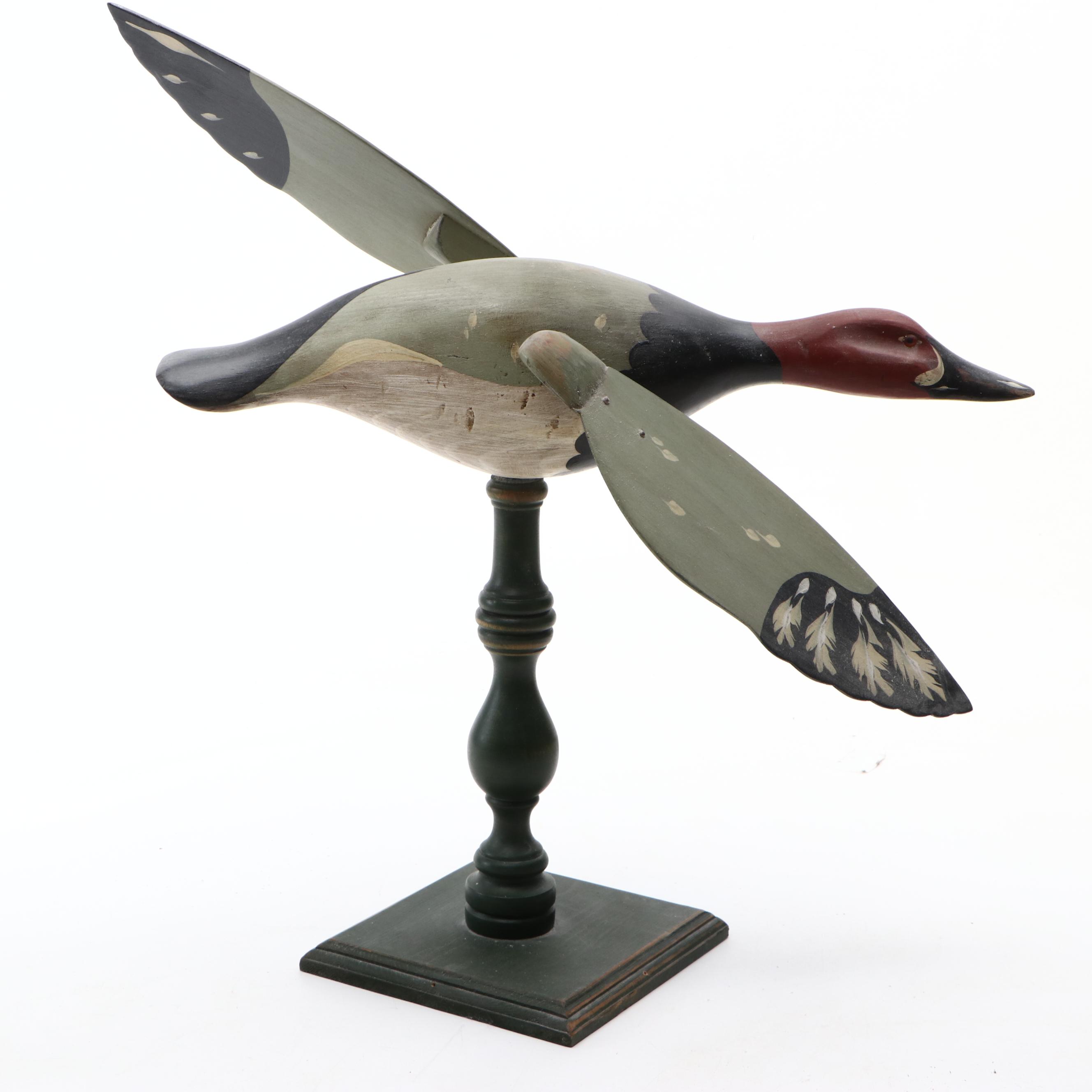 Folk Art Carved and Painted Wood Duck Whirligig