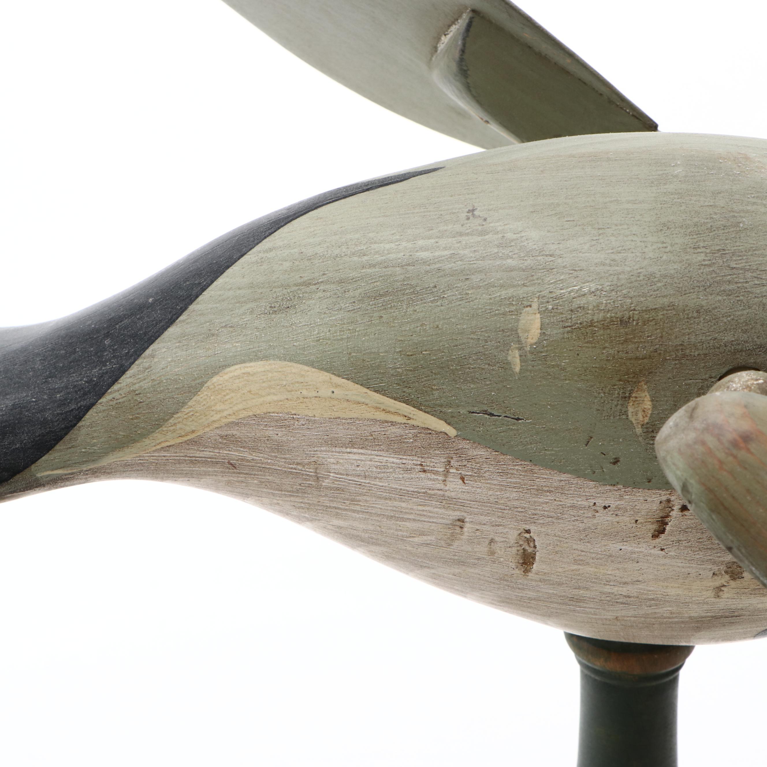 Folk Art Carved and Painted Wood Duck Whirligig