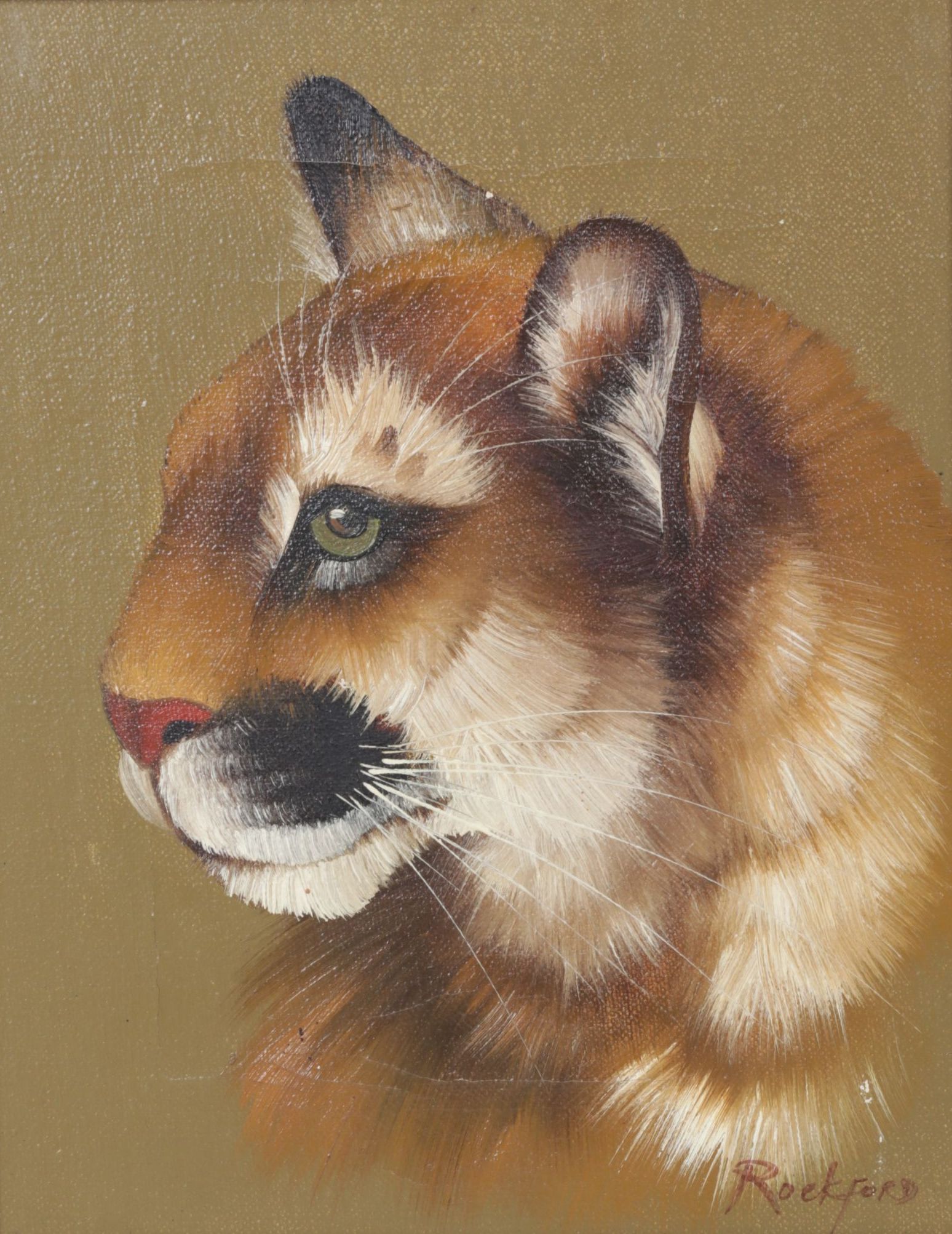 Rockford Profile Portrait Oil Painting of Mountain Lion, 1981