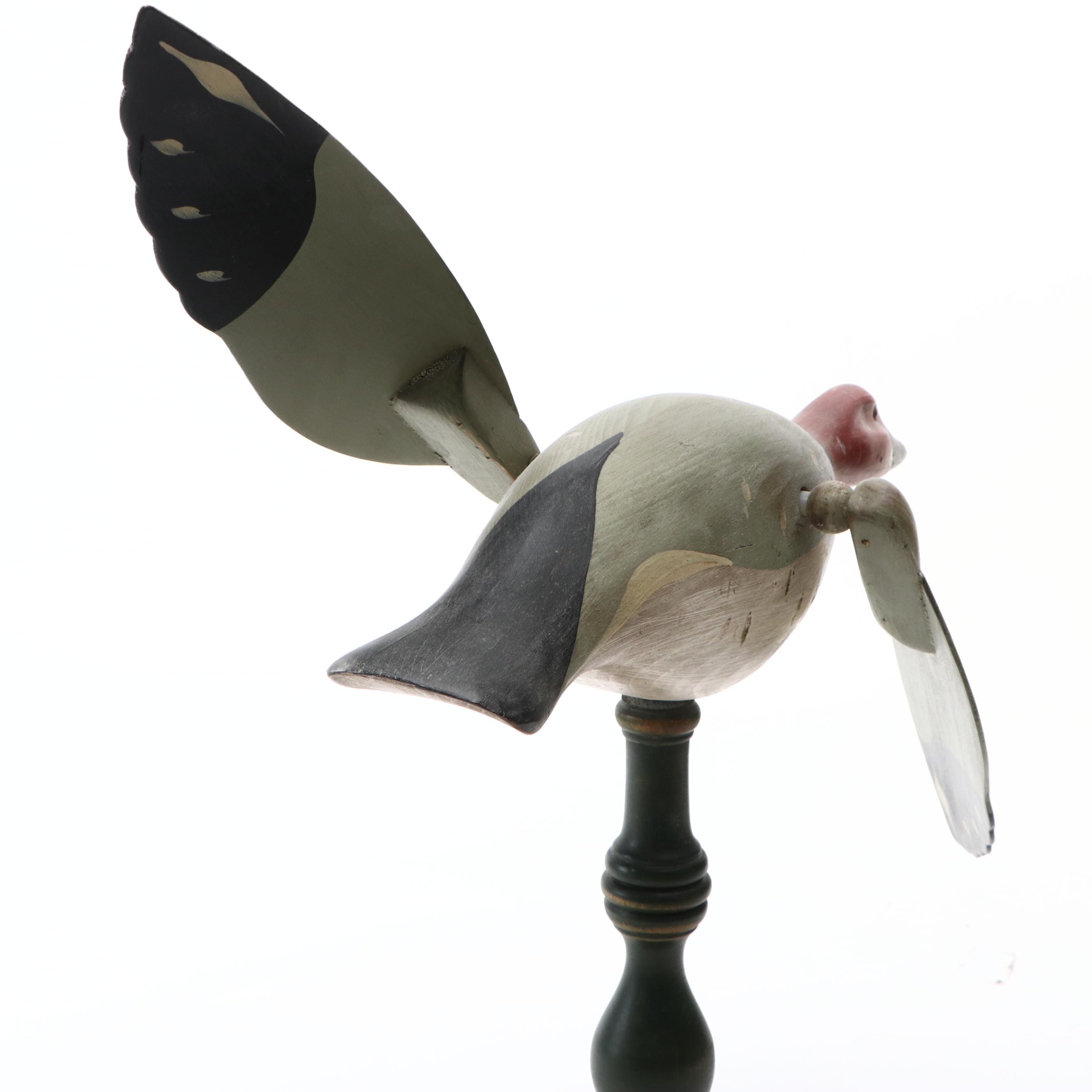 Folk Art Carved and Painted Wood Duck Whirligig