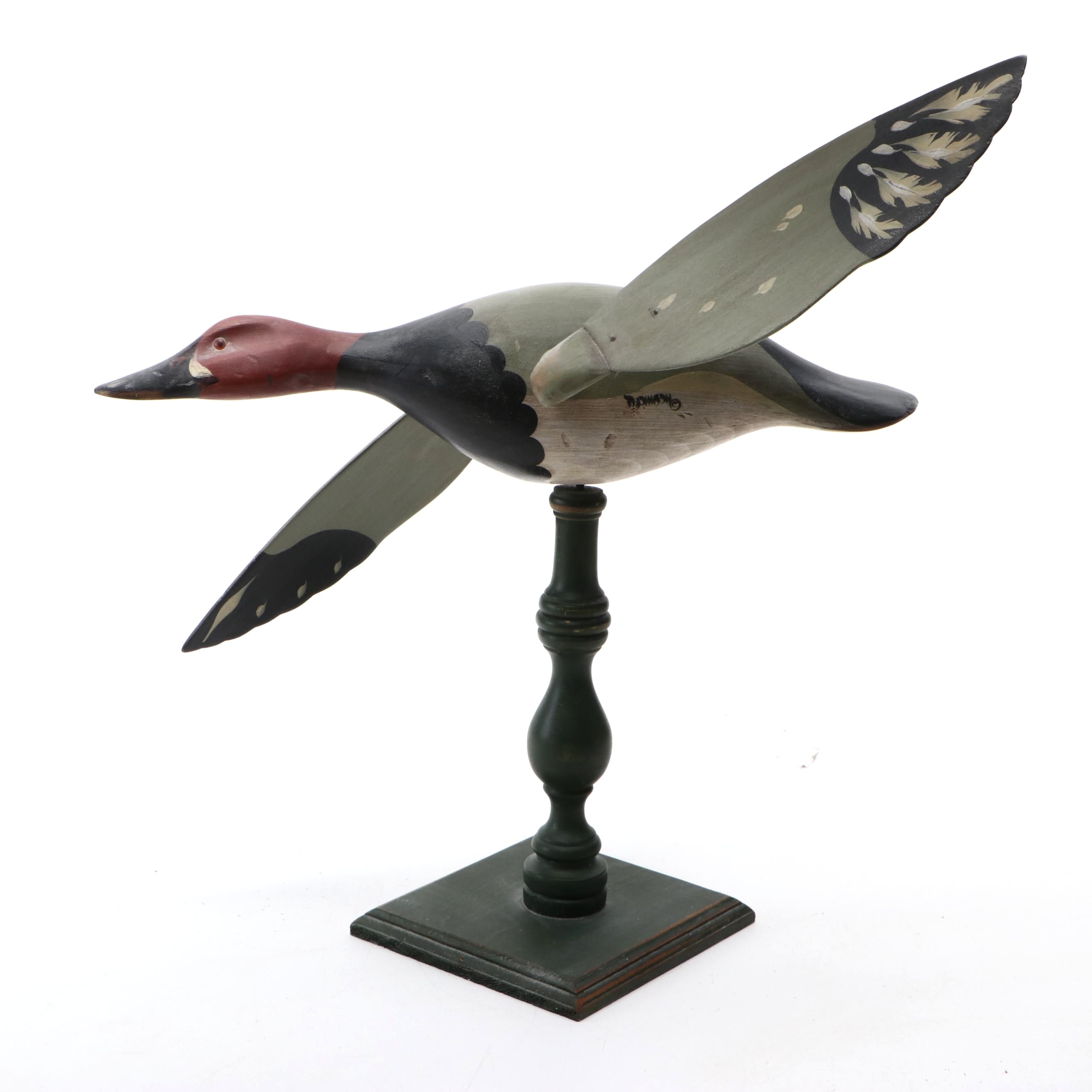 Folk Art Carved and Painted Wood Duck Whirligig