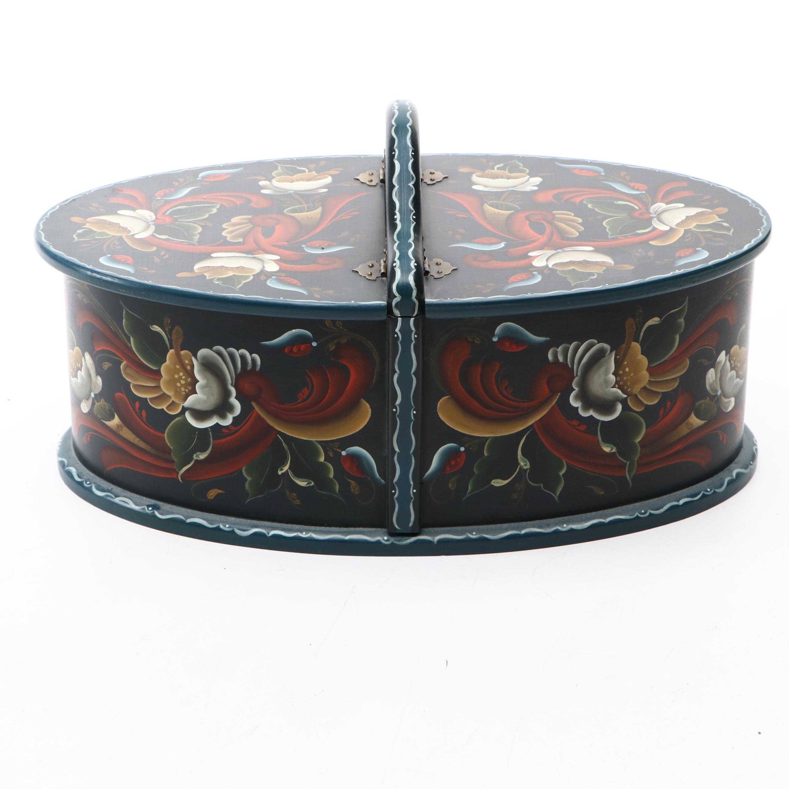 B.A. McCorkle Folk Art Rosemaling Hand-Painted Wooden Box
