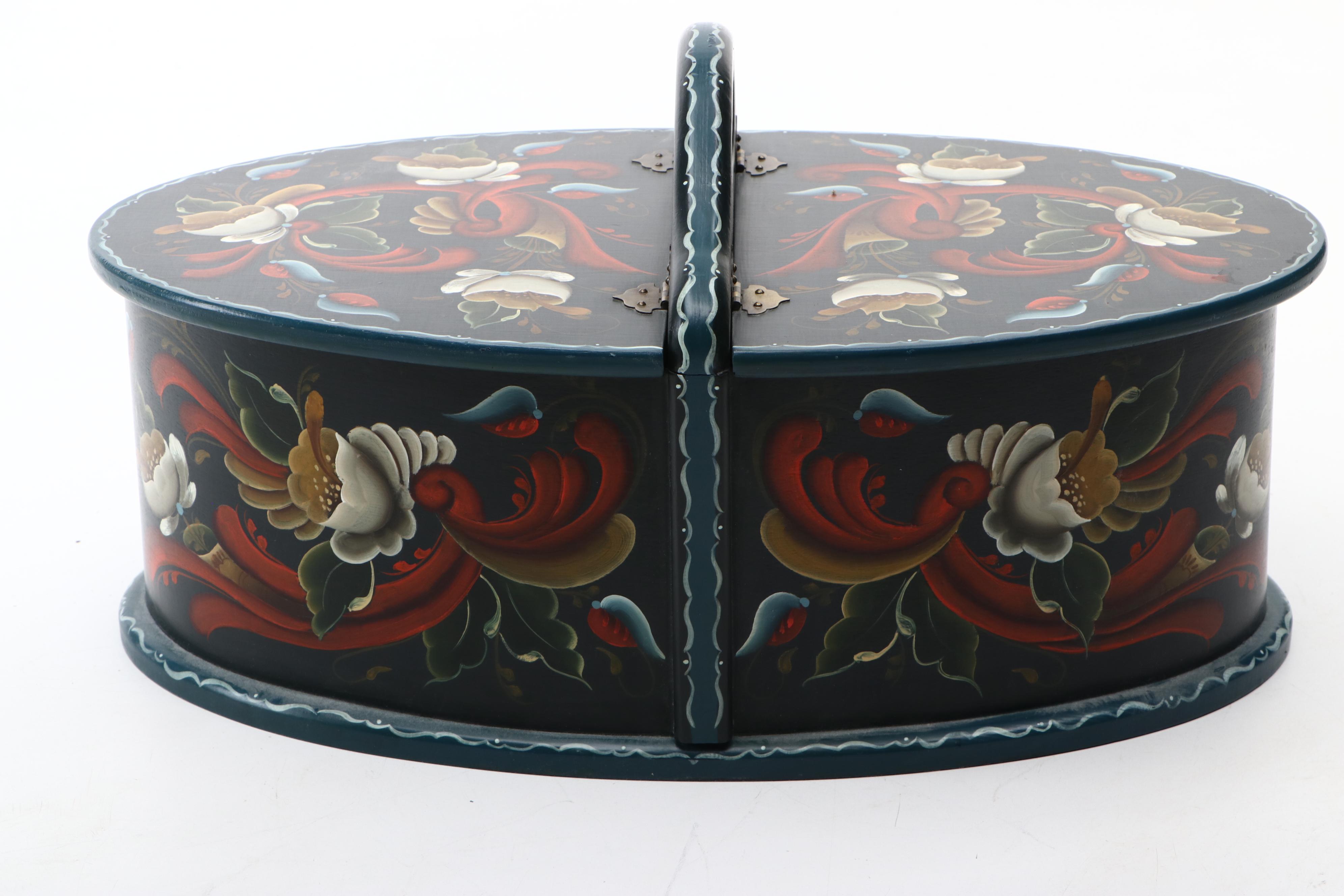 B.A. McCorkle Folk Art Rosemaling Hand-Painted Wooden Box