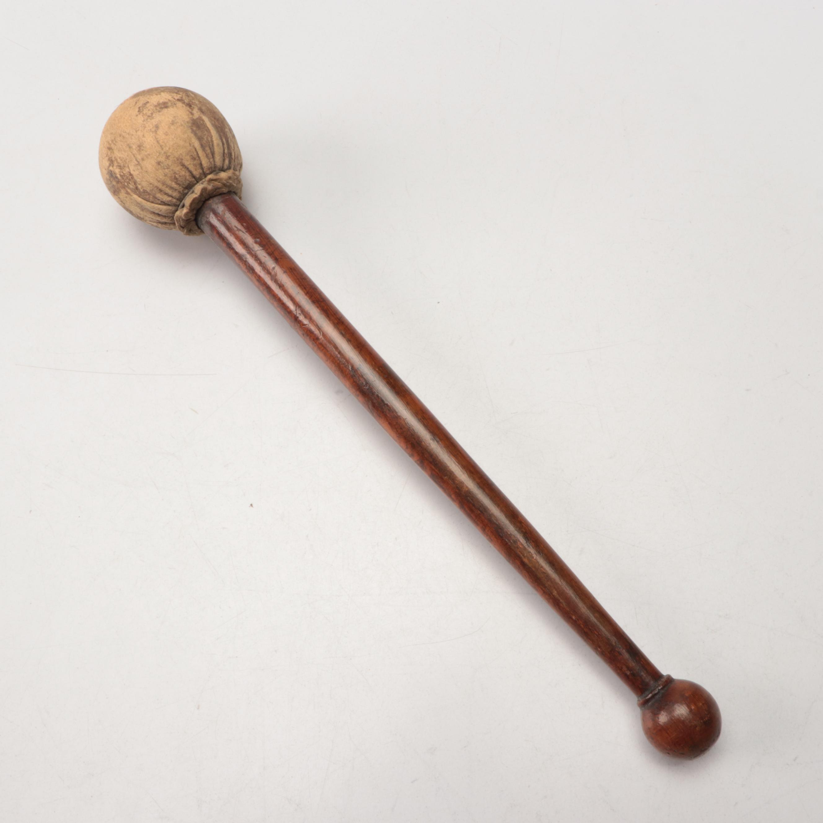 Horn Held Silver Plate Dinner Gong on Wood Base