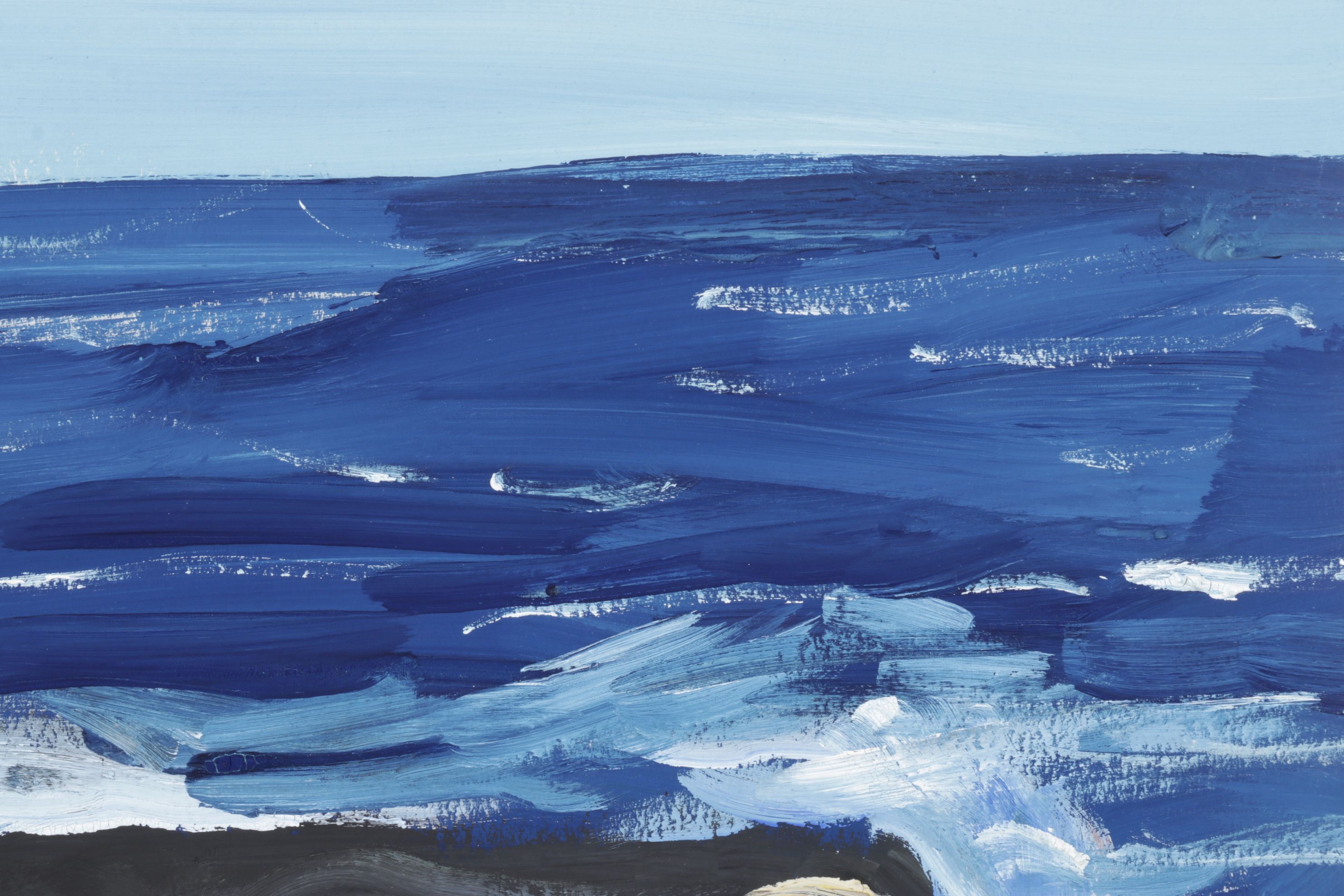 Milton Avery Abstract Impressionist Oil Painting of Waves Crashing Against Cliff