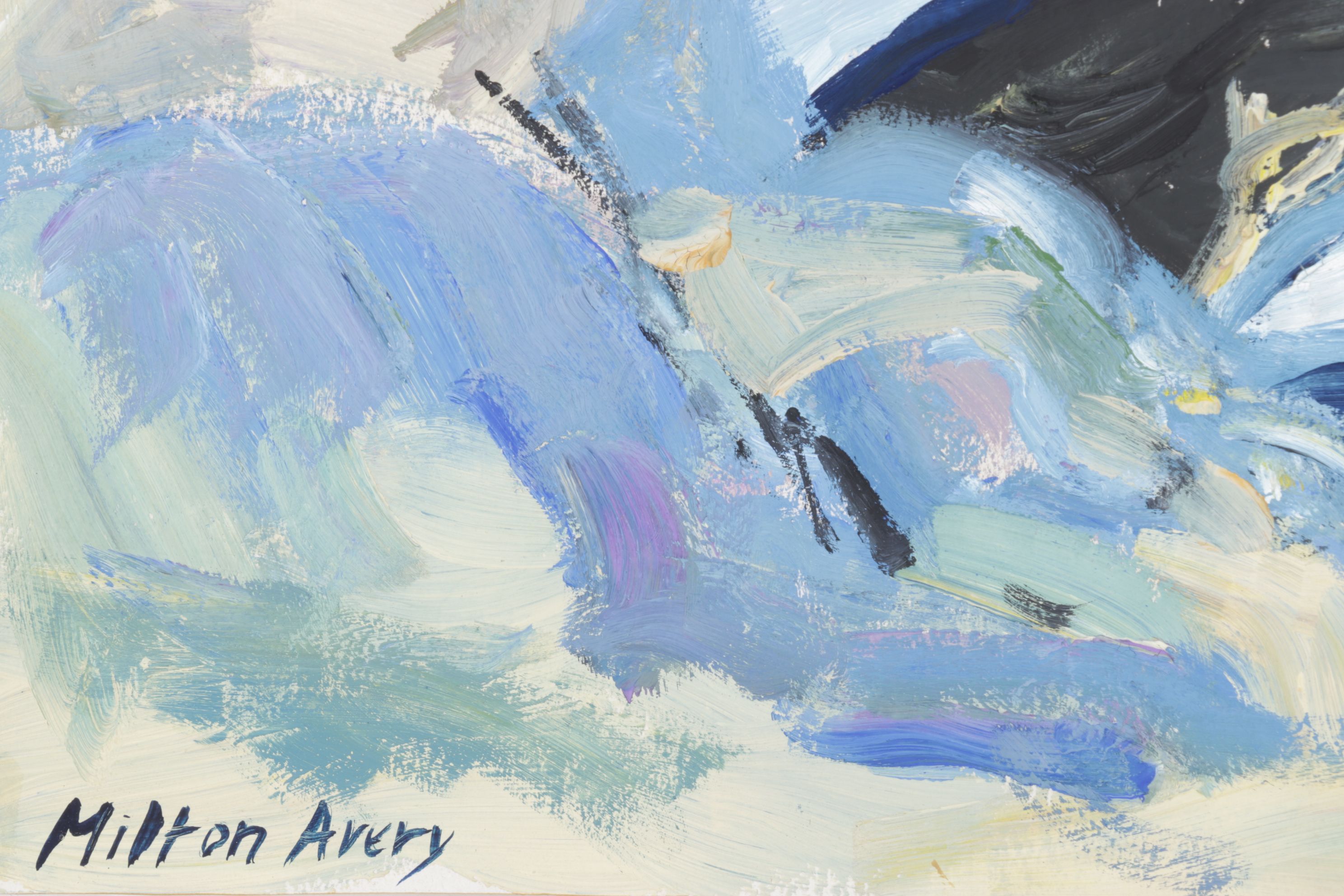 Milton Avery Abstract Impressionist Oil Painting of Waves Crashing Against Cliff