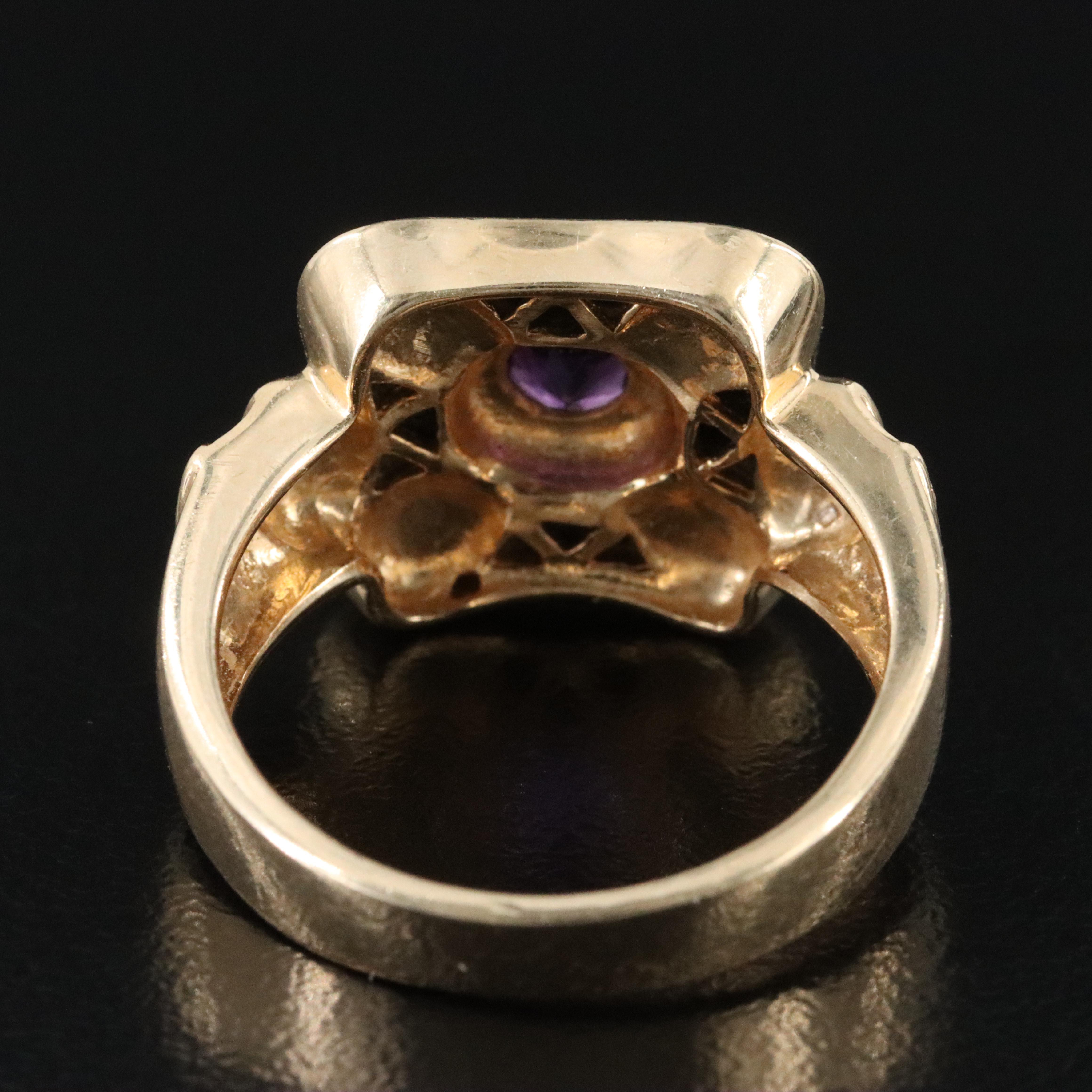 14K Amethyst, Opal, Black Onyx and Diamond Ring