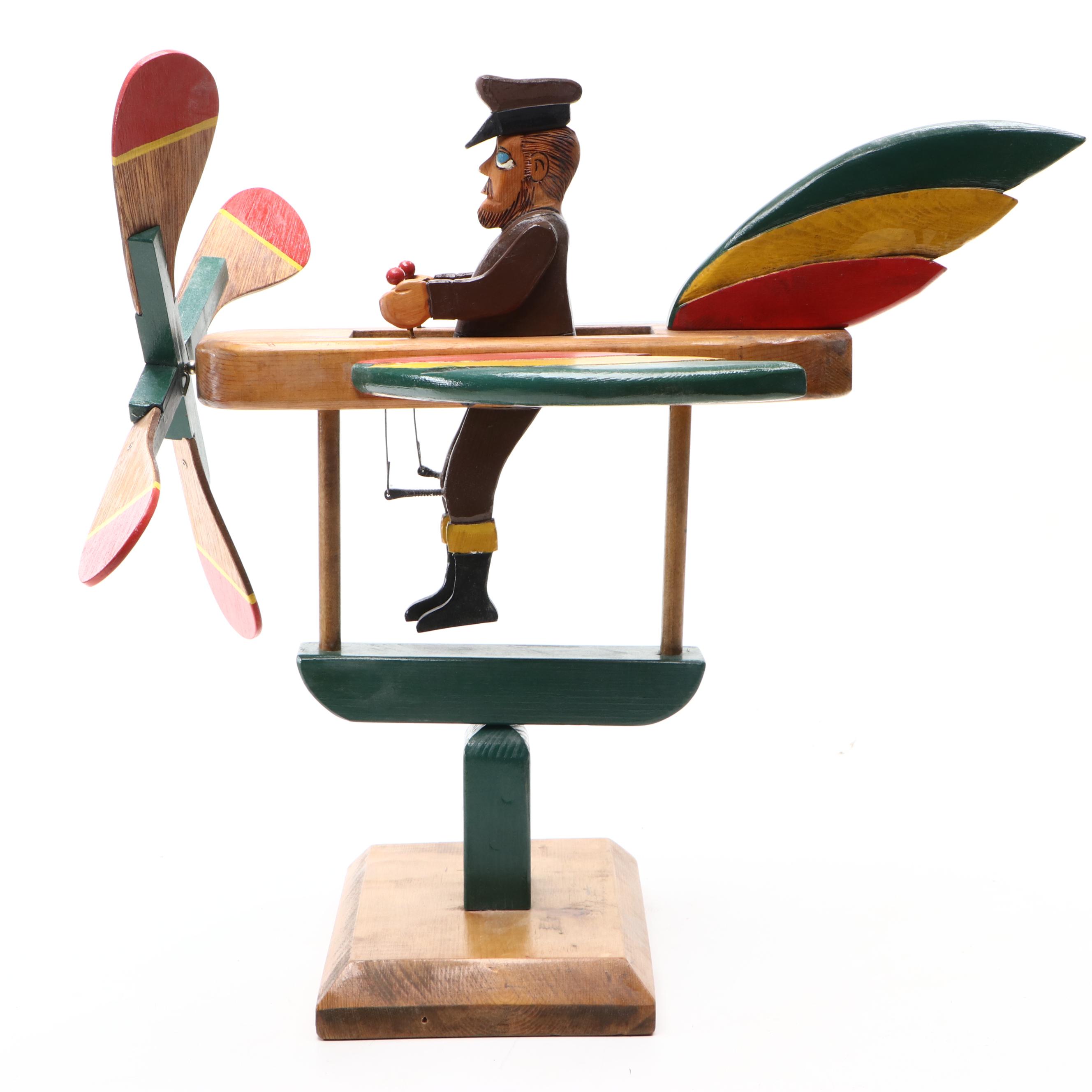 Len Norman Folk Art Carved Wood Pilot Whirligig