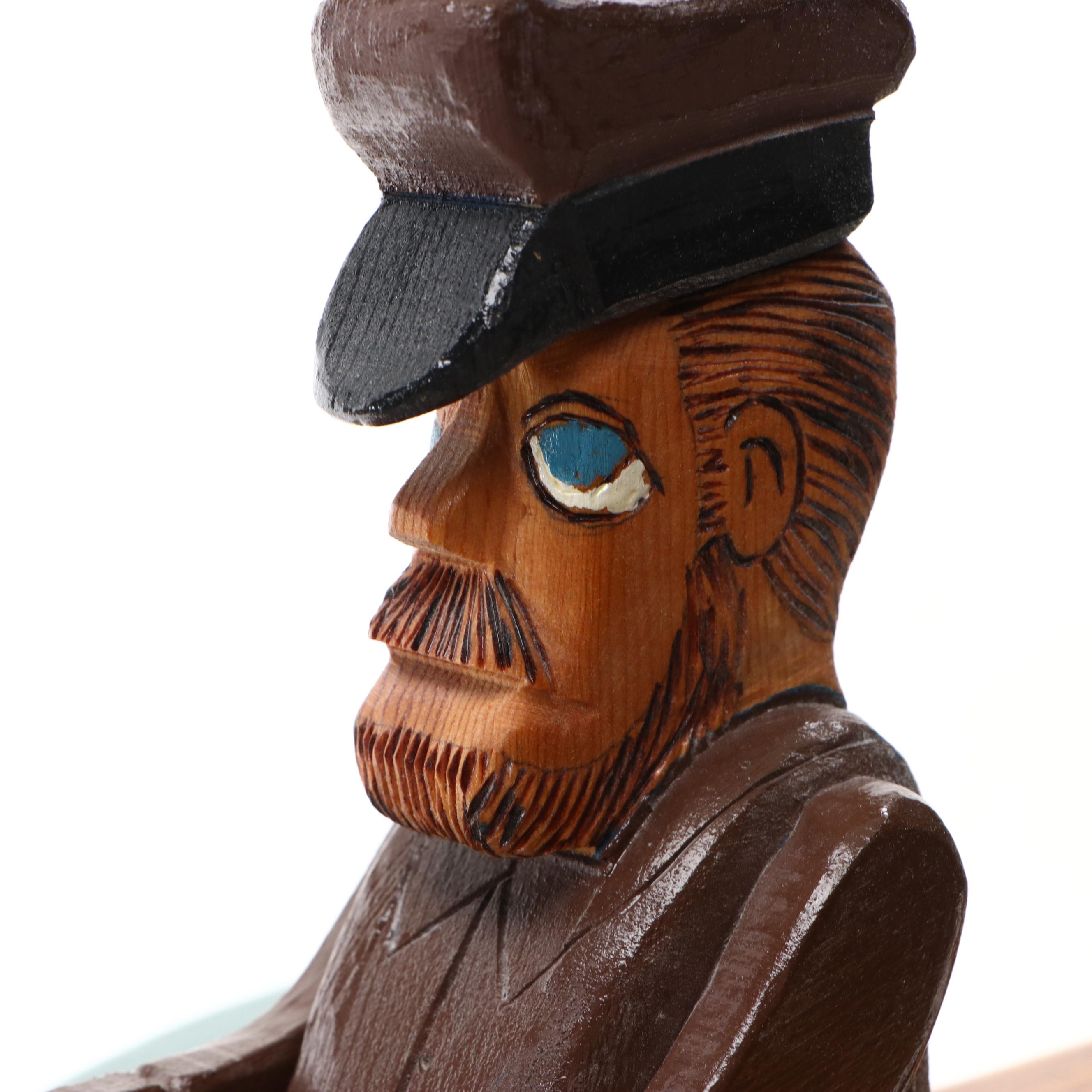 Len Norman Folk Art Carved Wood Pilot Whirligig