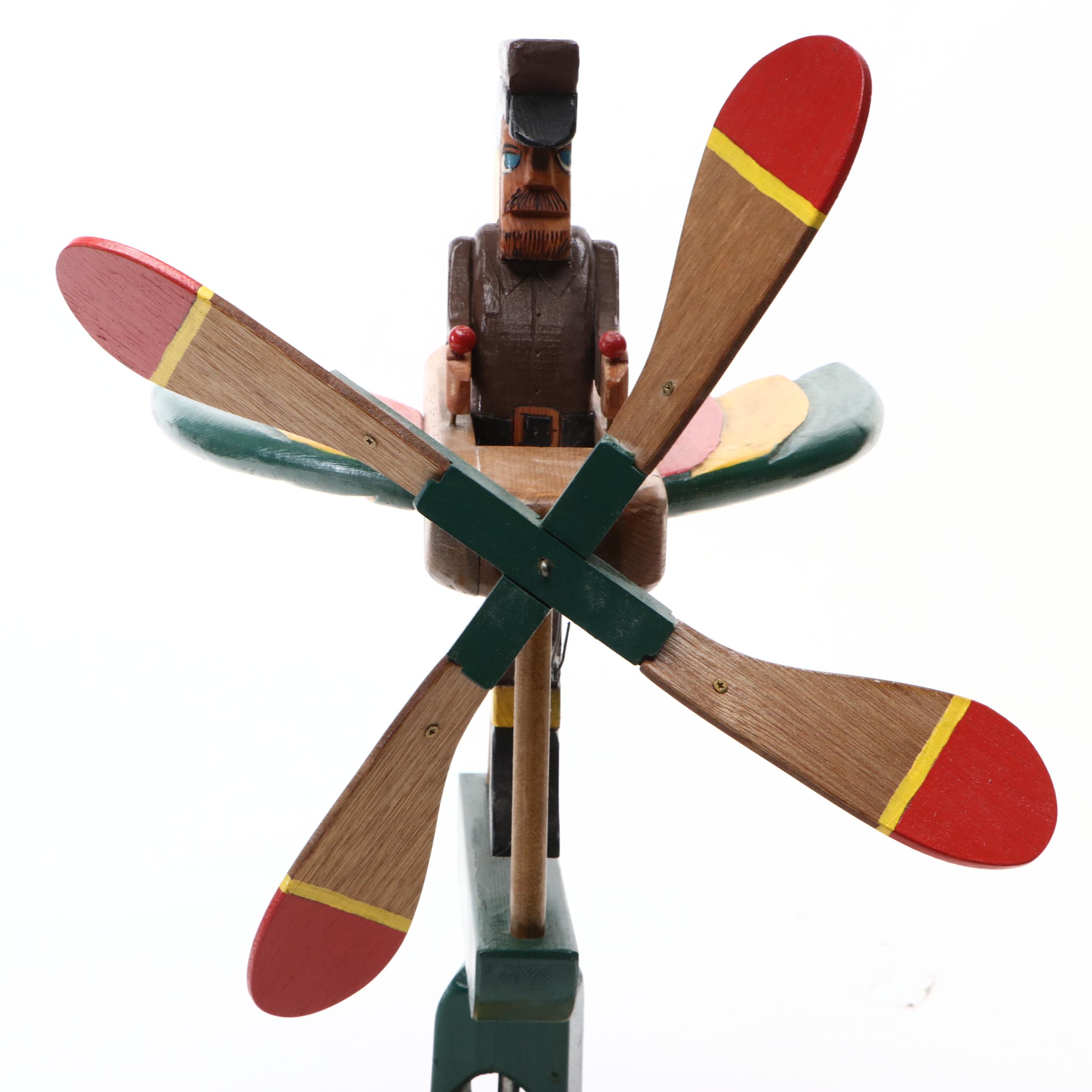 Len Norman Folk Art Carved Wood Pilot Whirligig