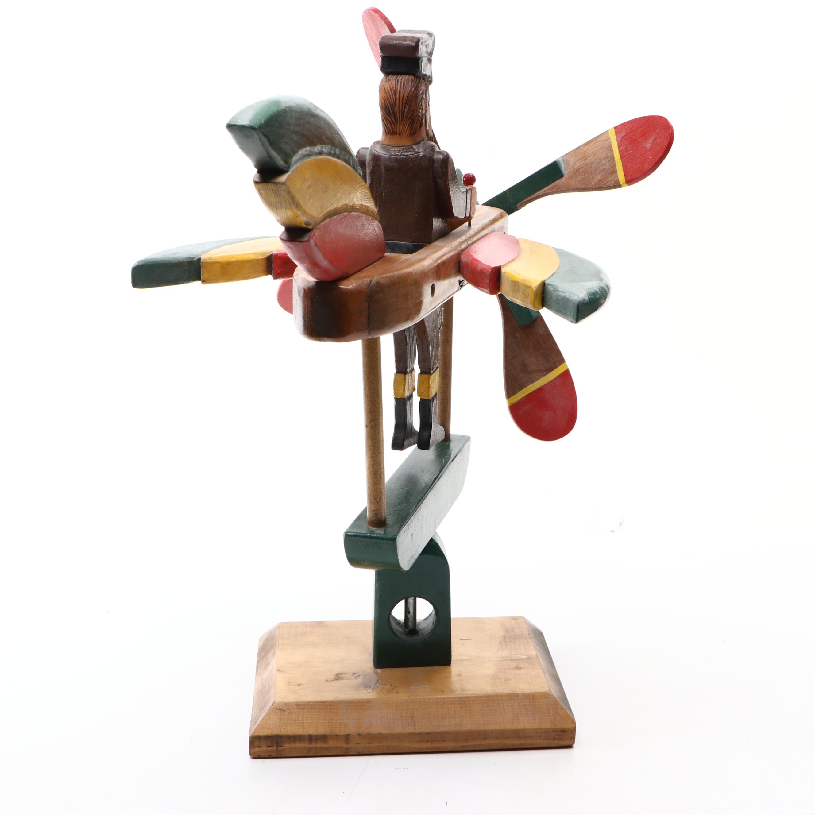 Len Norman Folk Art Carved Wood Pilot Whirligig