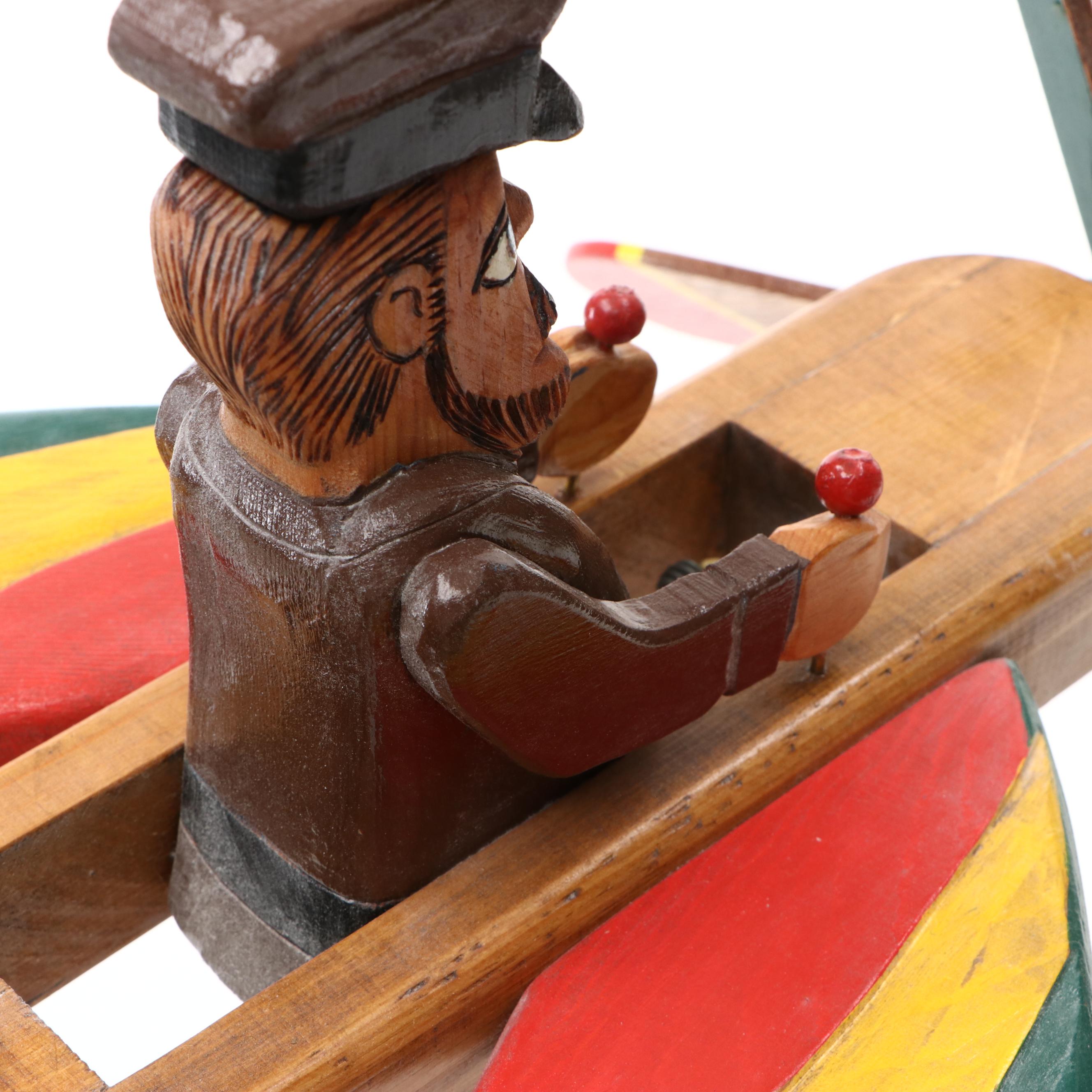 Len Norman Folk Art Carved Wood Pilot Whirligig
