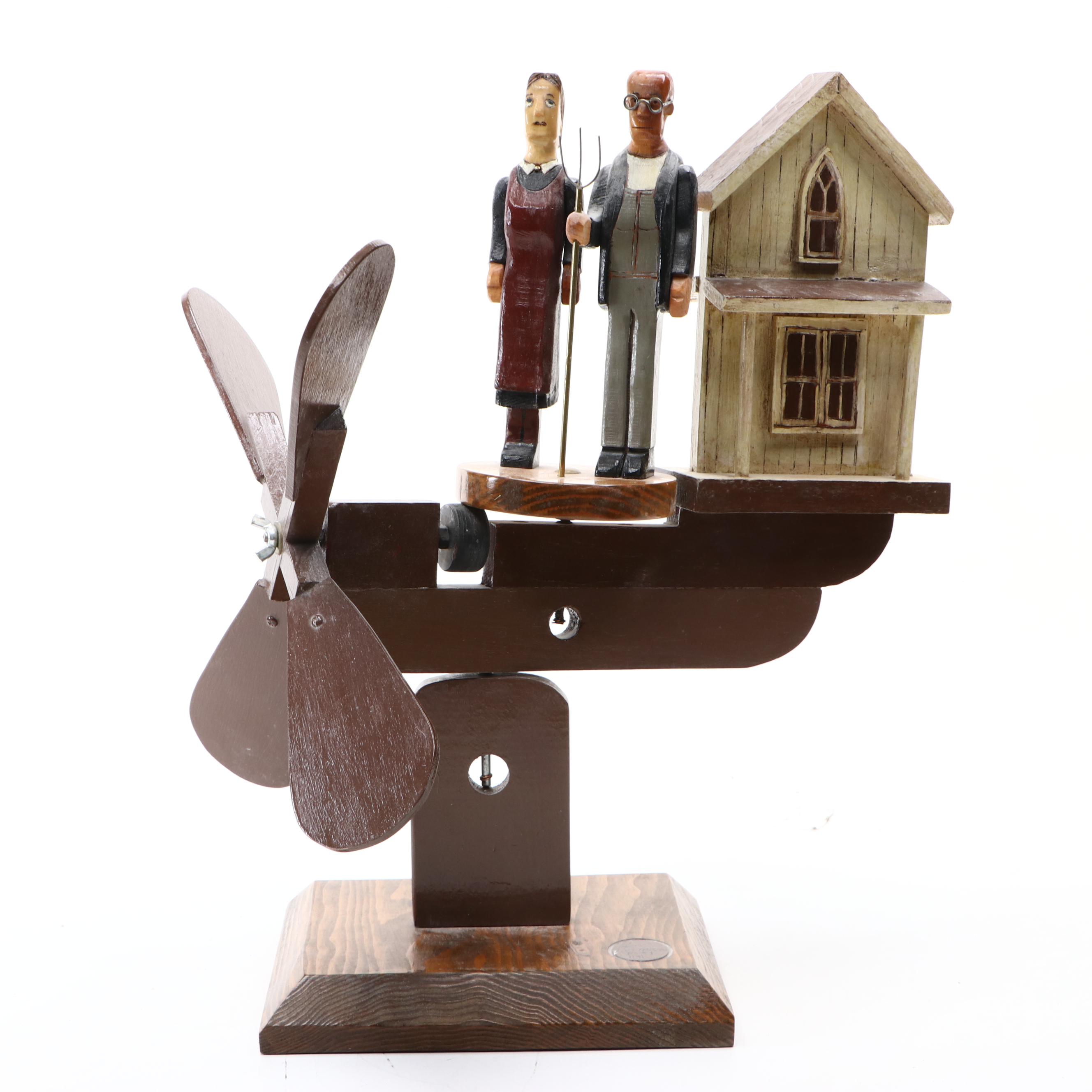 Len Norman Folk Art Carved Wood American Gothic Whirligig