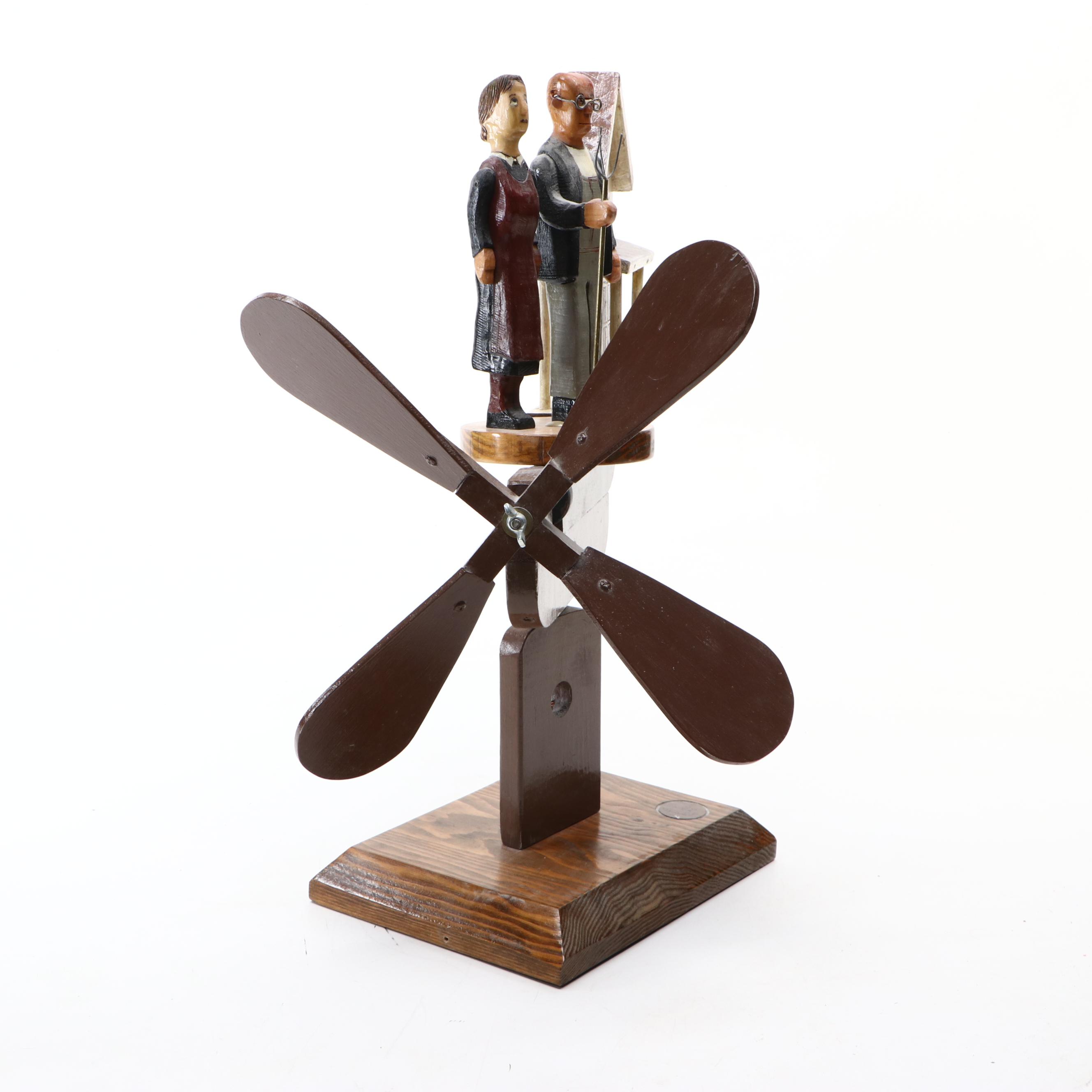 Len Norman Folk Art Carved Wood American Gothic Whirligig