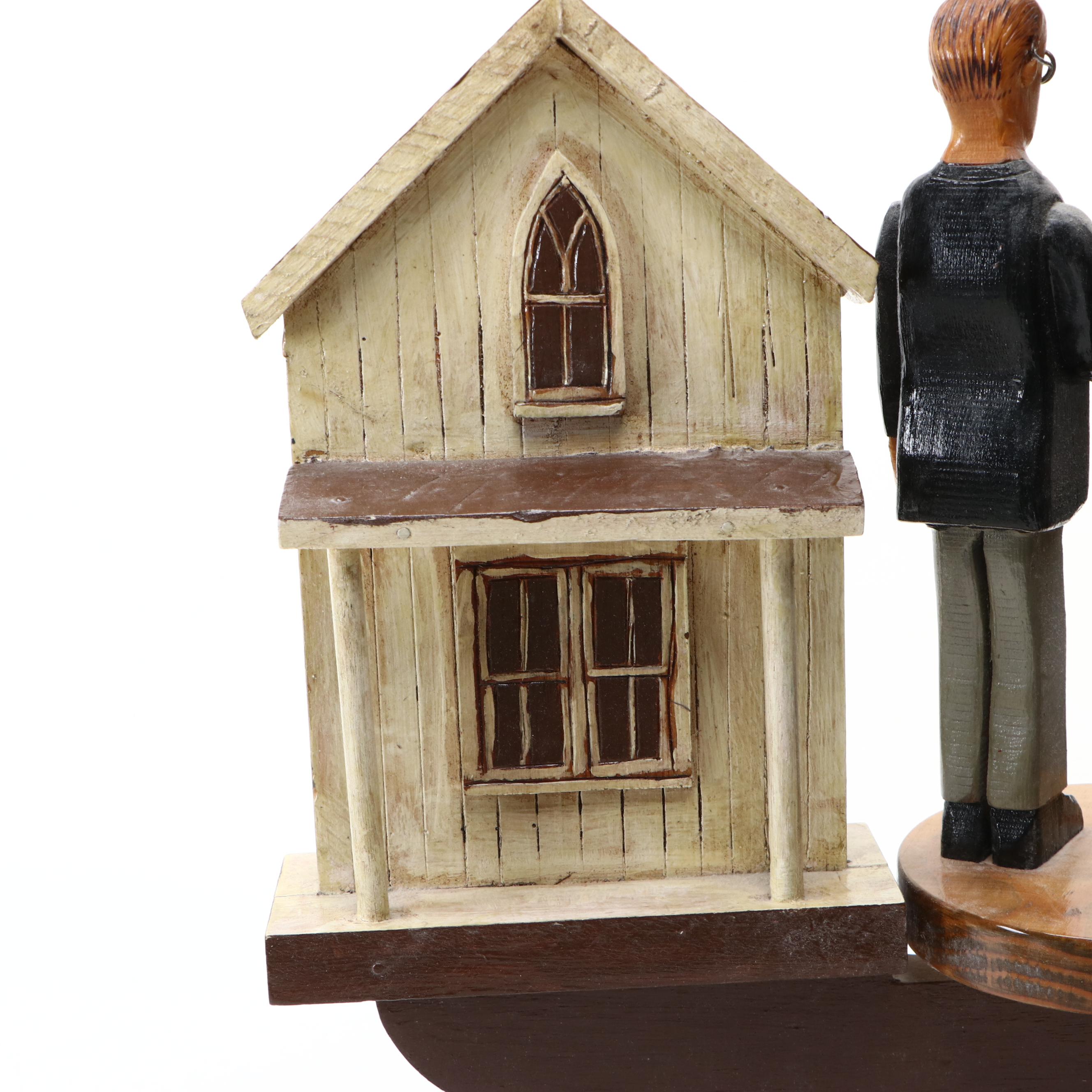 Len Norman Folk Art Carved Wood American Gothic Whirligig