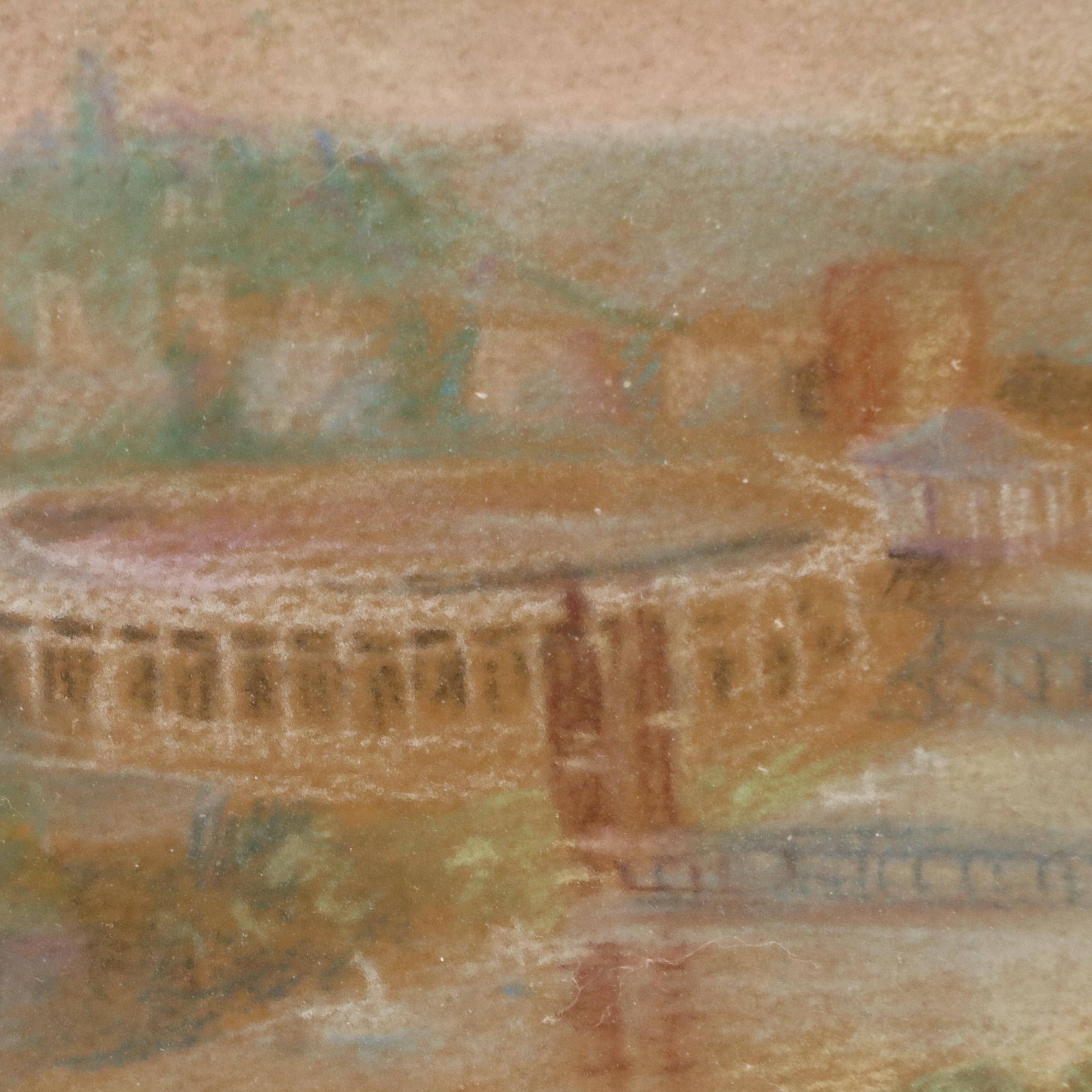 Marine Khadr-Van Schoote Ohio River Landscape Chalk Pastel Drawing, 2000