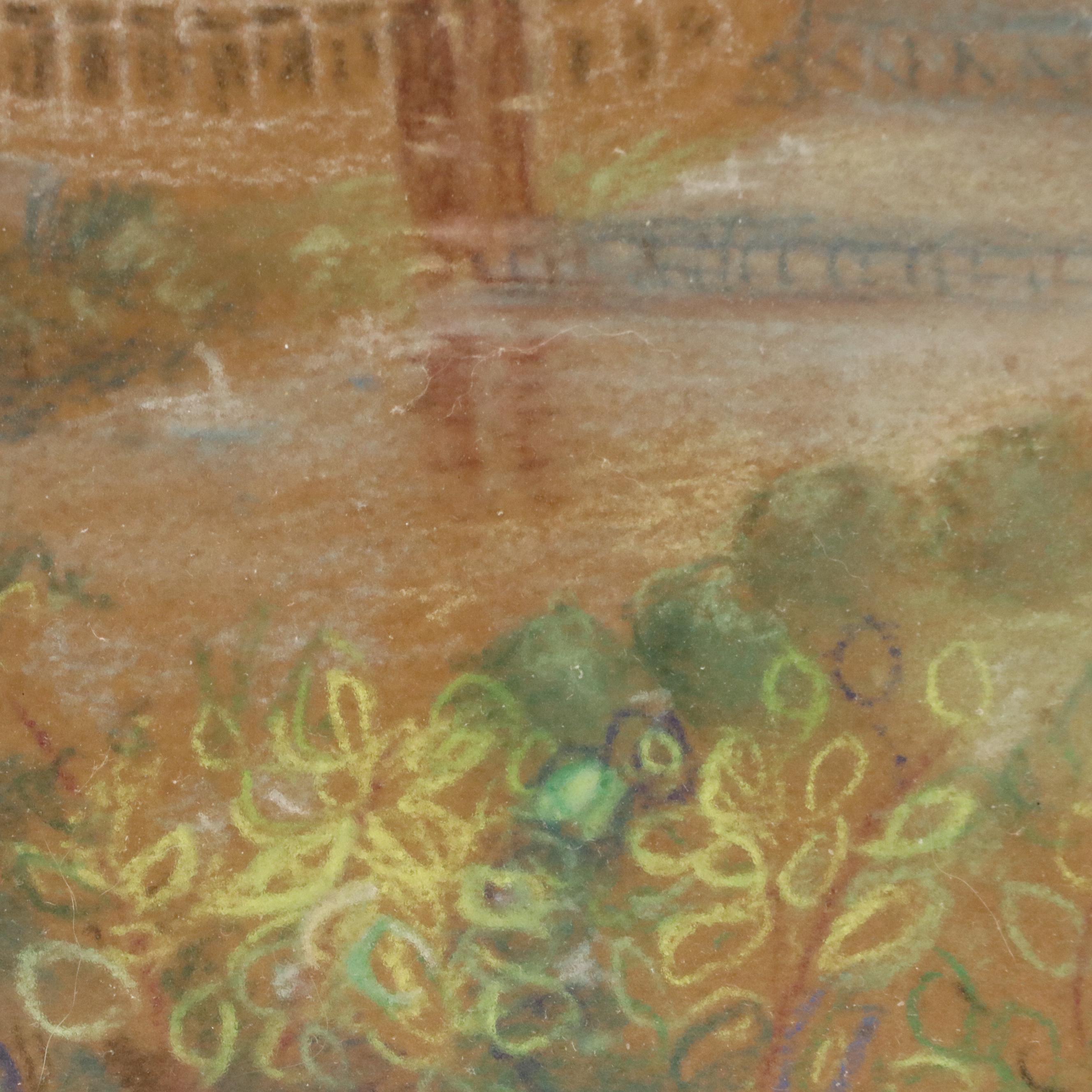 Marine Khadr-Van Schoote Ohio River Landscape Chalk Pastel Drawing, 2000