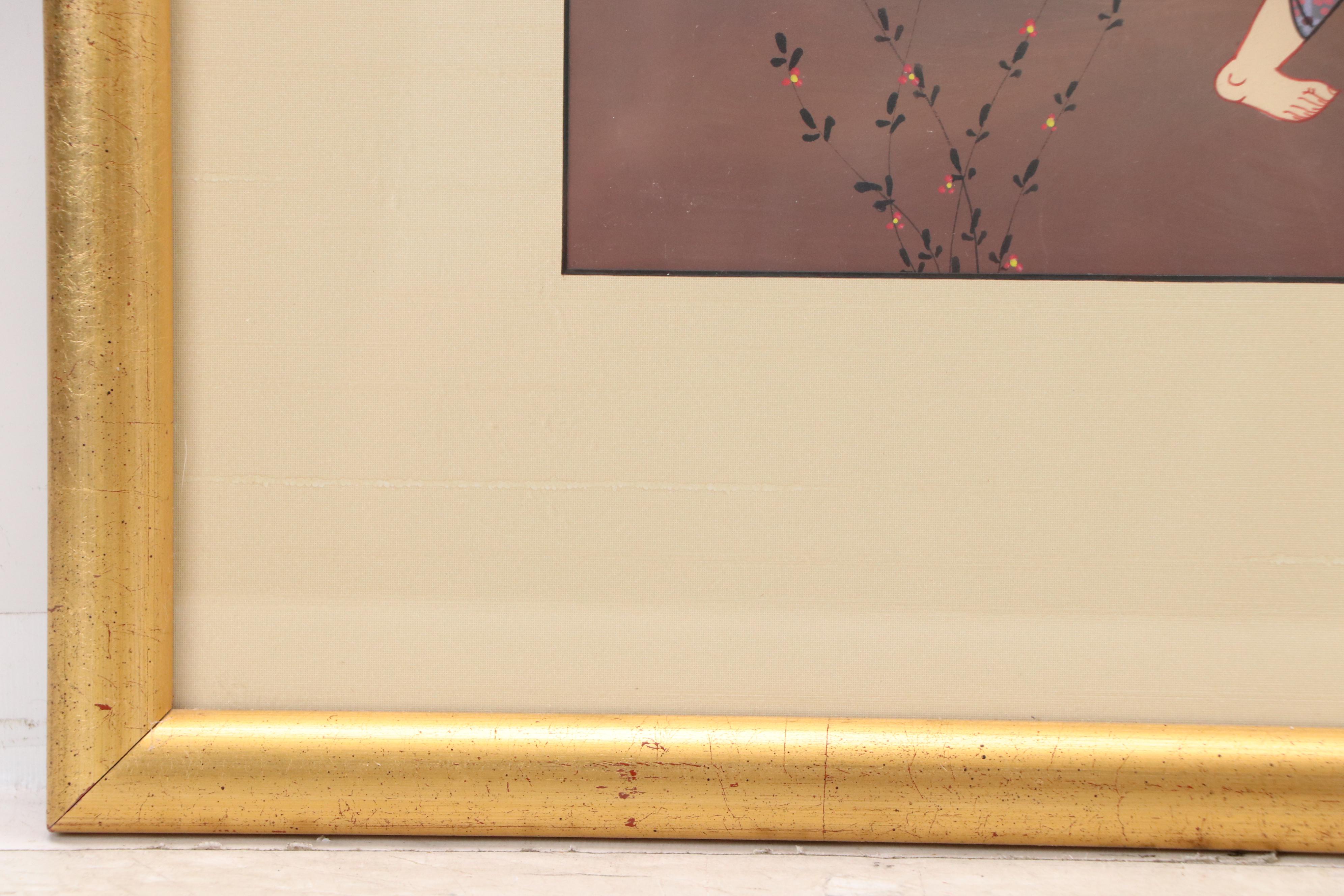 Gouache Painting of Traditional Thai Village Scene, 20th Century